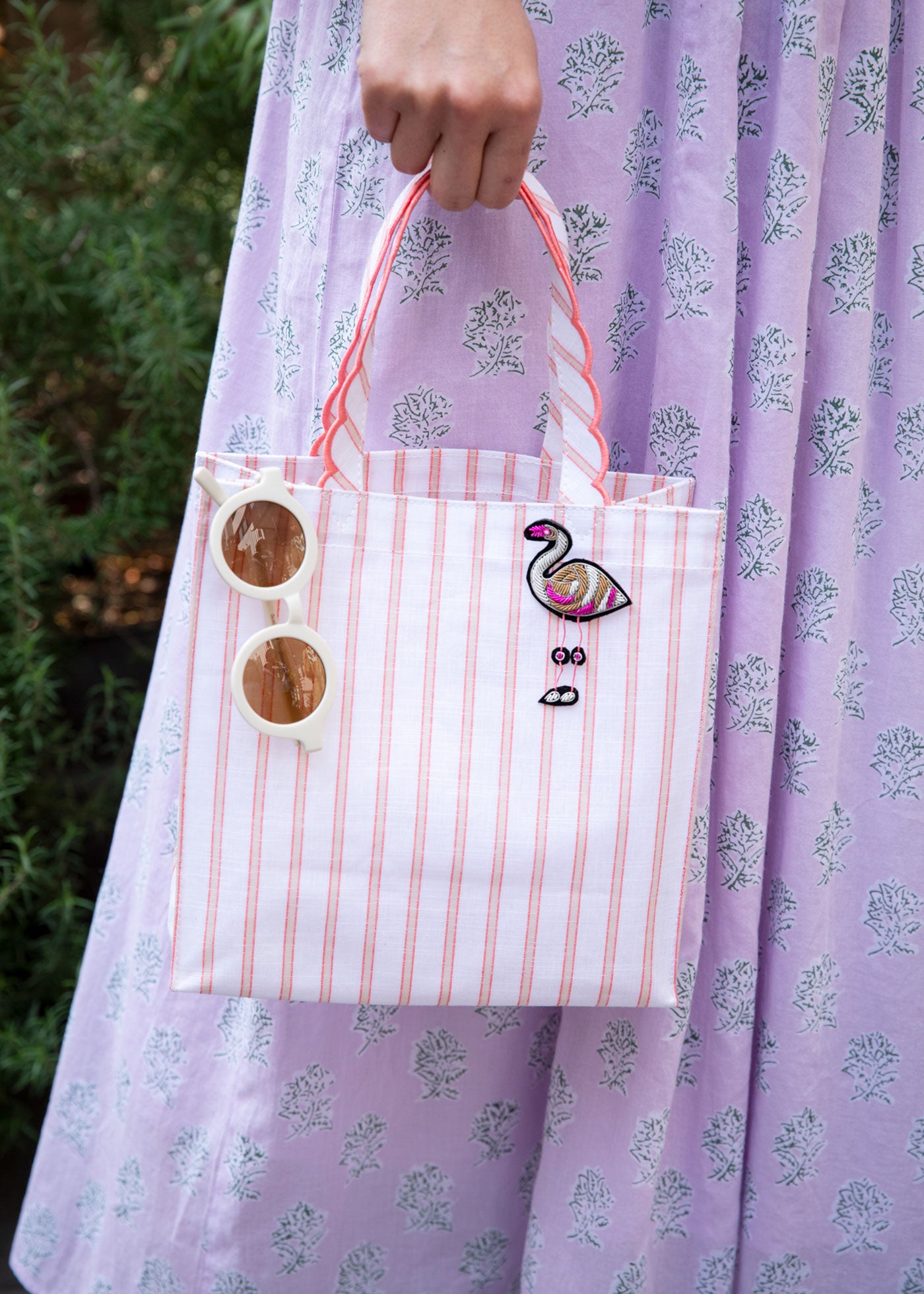 Cotton Slub Stripe Tote Bag With Charm