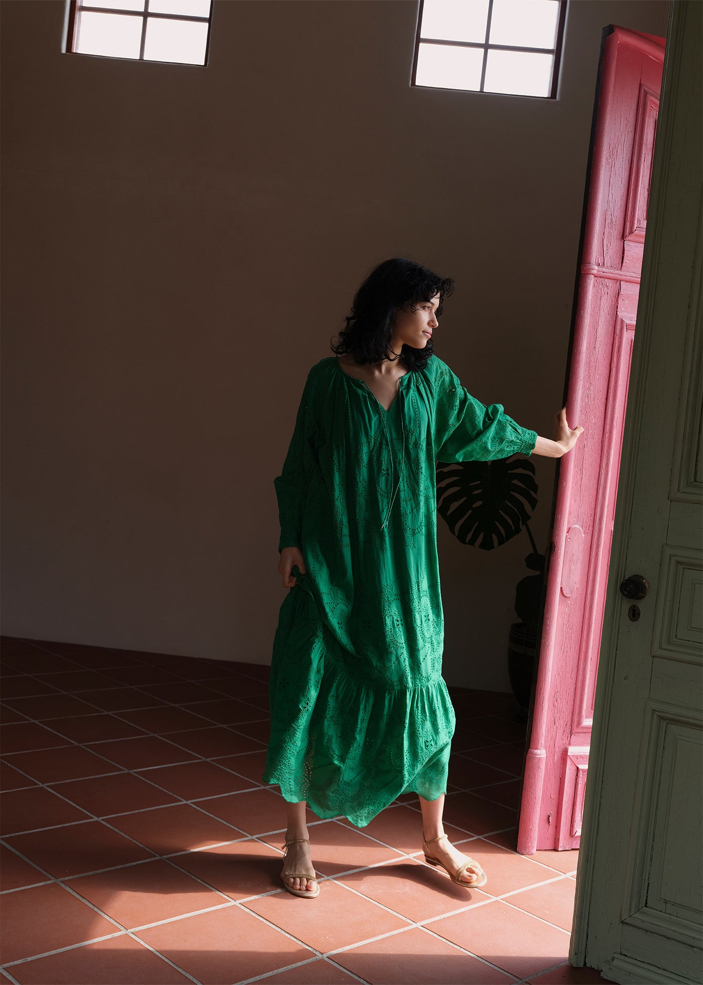 Cotton Voile Lupine Cifre Long Sleeve Dress