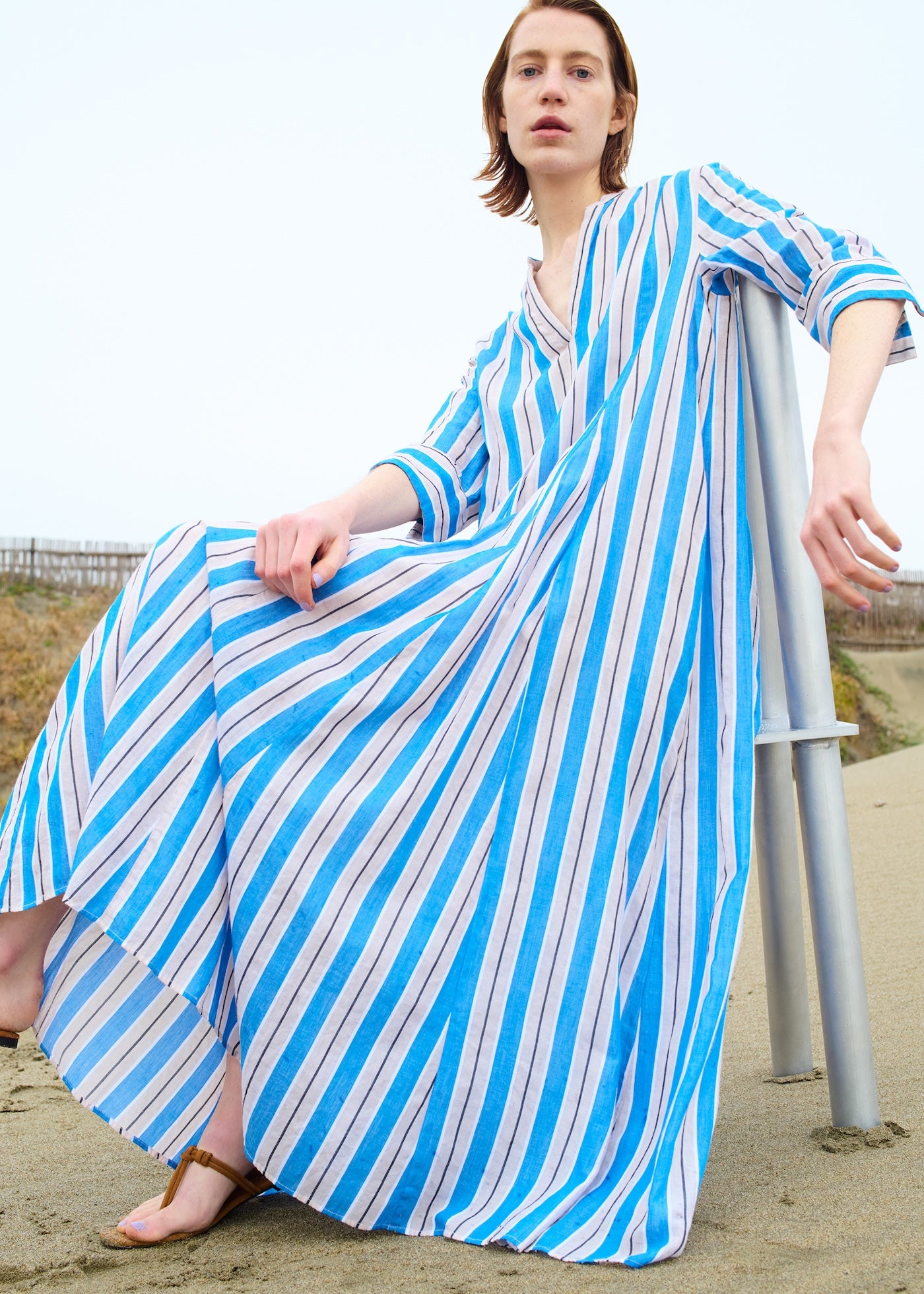 Cotton Voile Stripe Panel Dress