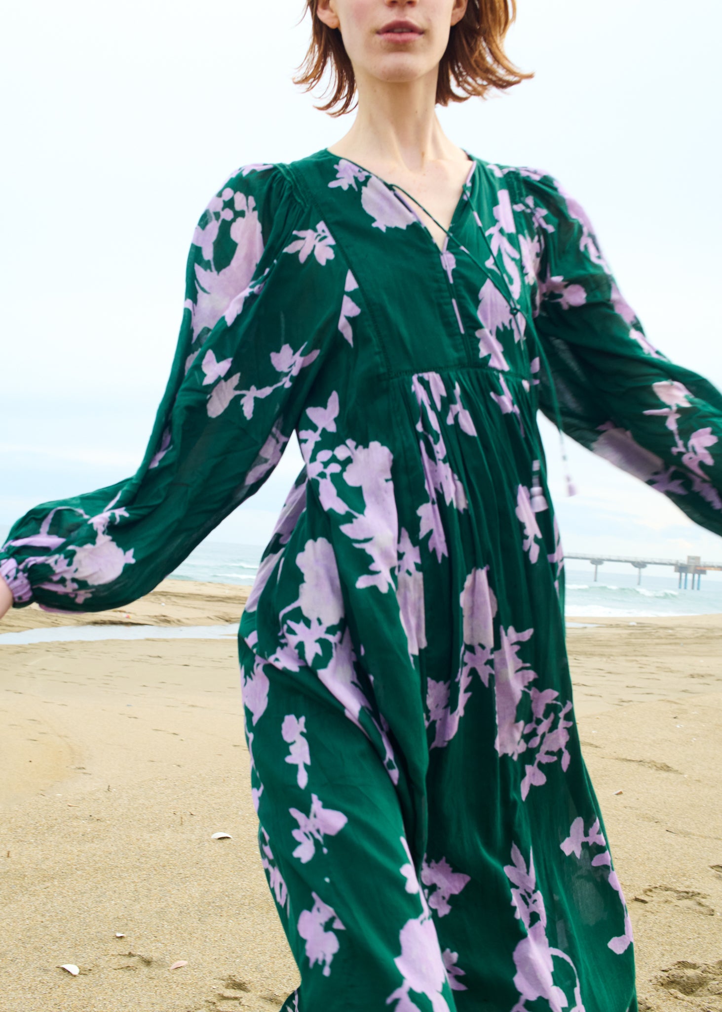 【3/4 10時発売】Cotton Voile Rose Print Hand Smocking Dress