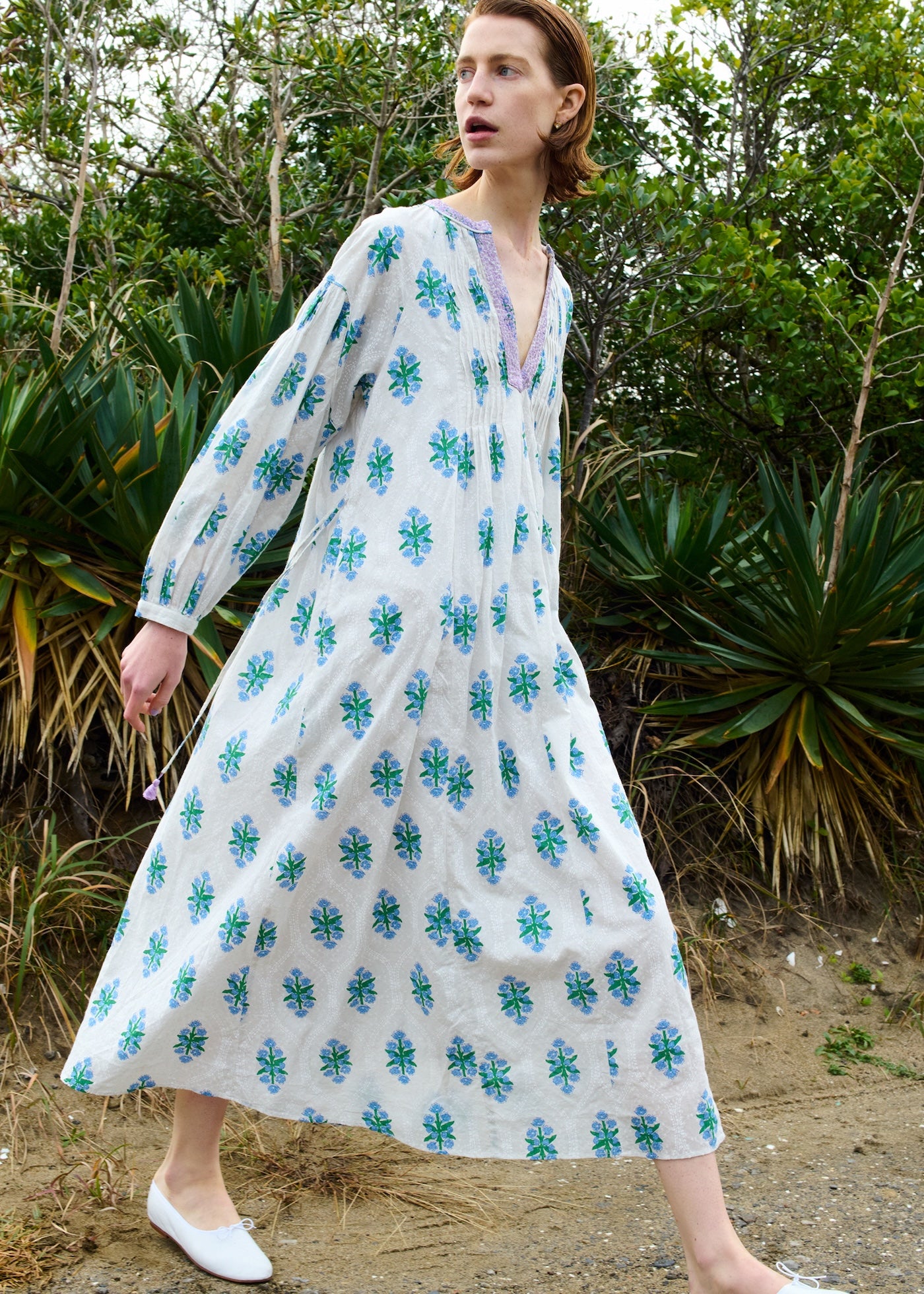 Cotton Jacquard Iberis Print Pintuck Dress | Pasand by ne Quittez