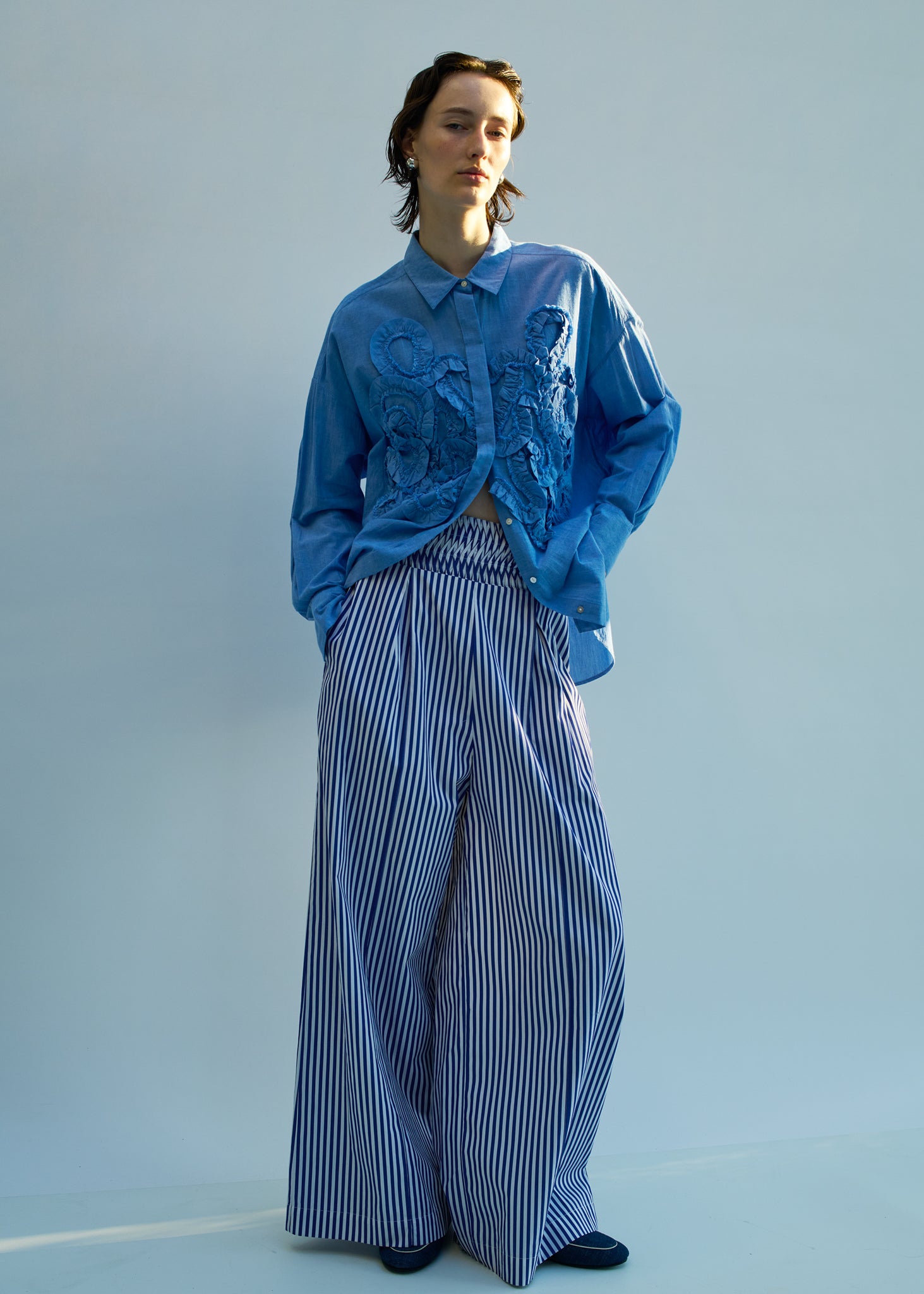 Cotton Wave Tuck Pants