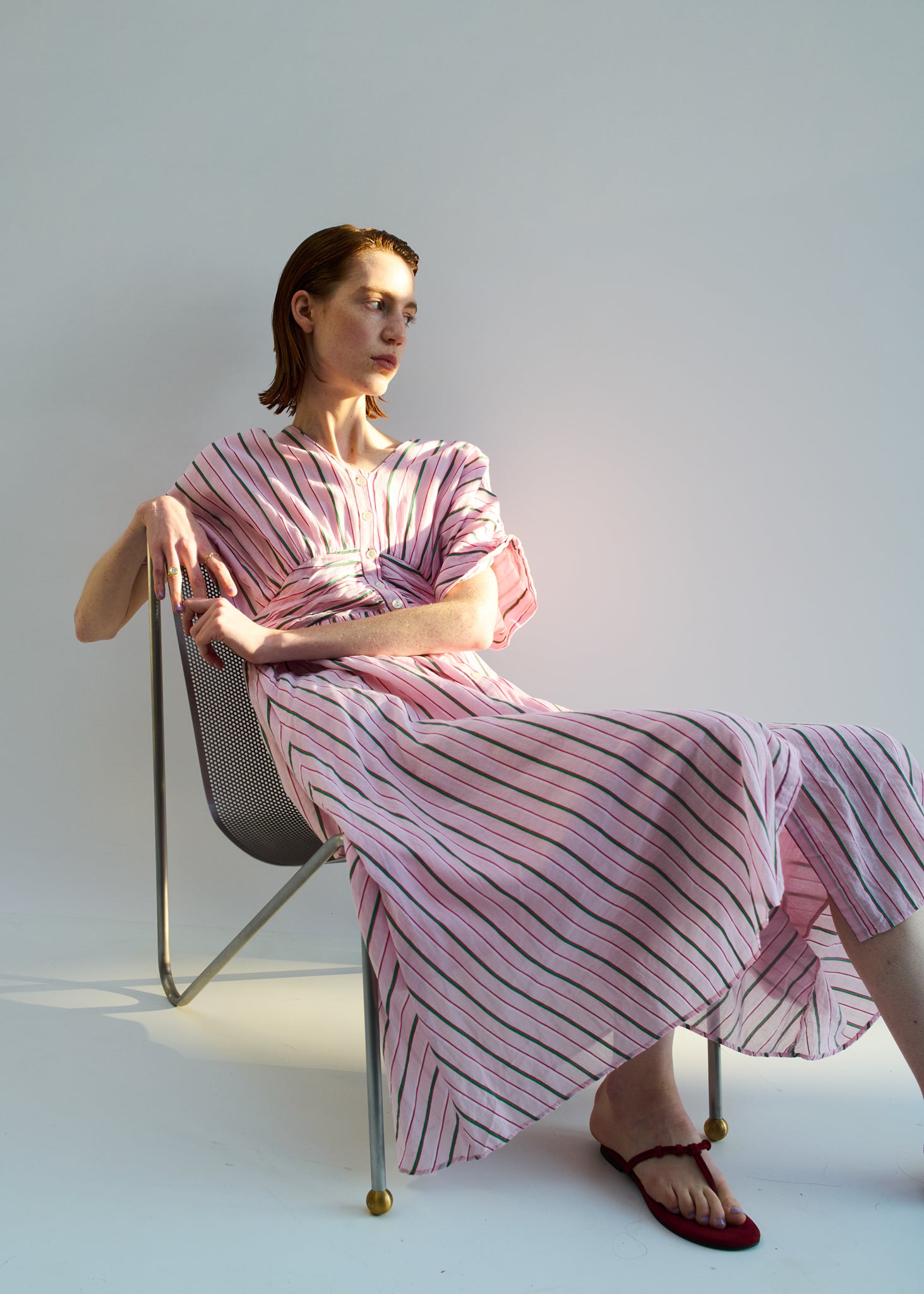 3/4 10時発売】Cotton Voile Stripe Waist Gather Dress | Pasand by