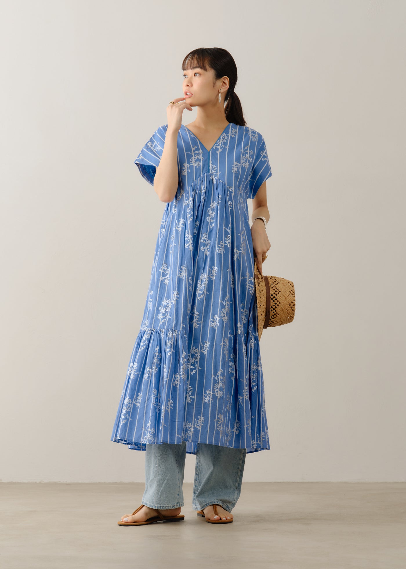 5月上旬お届け予定】Cotton Voile Stripe Anemone Foil Print French