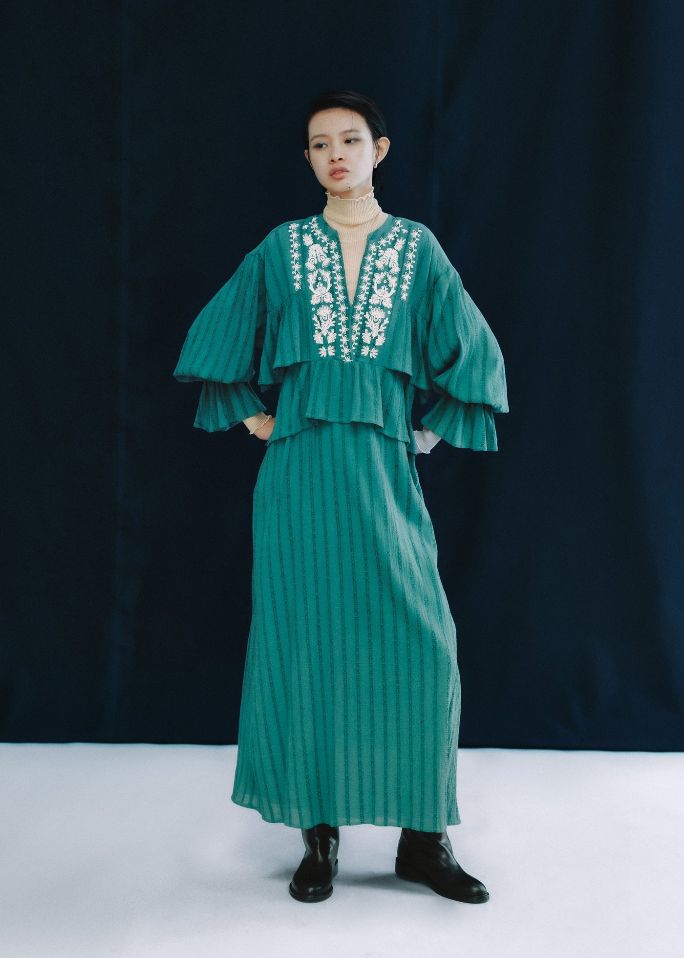 Cotton Jacquard Cord Embroidery Dress