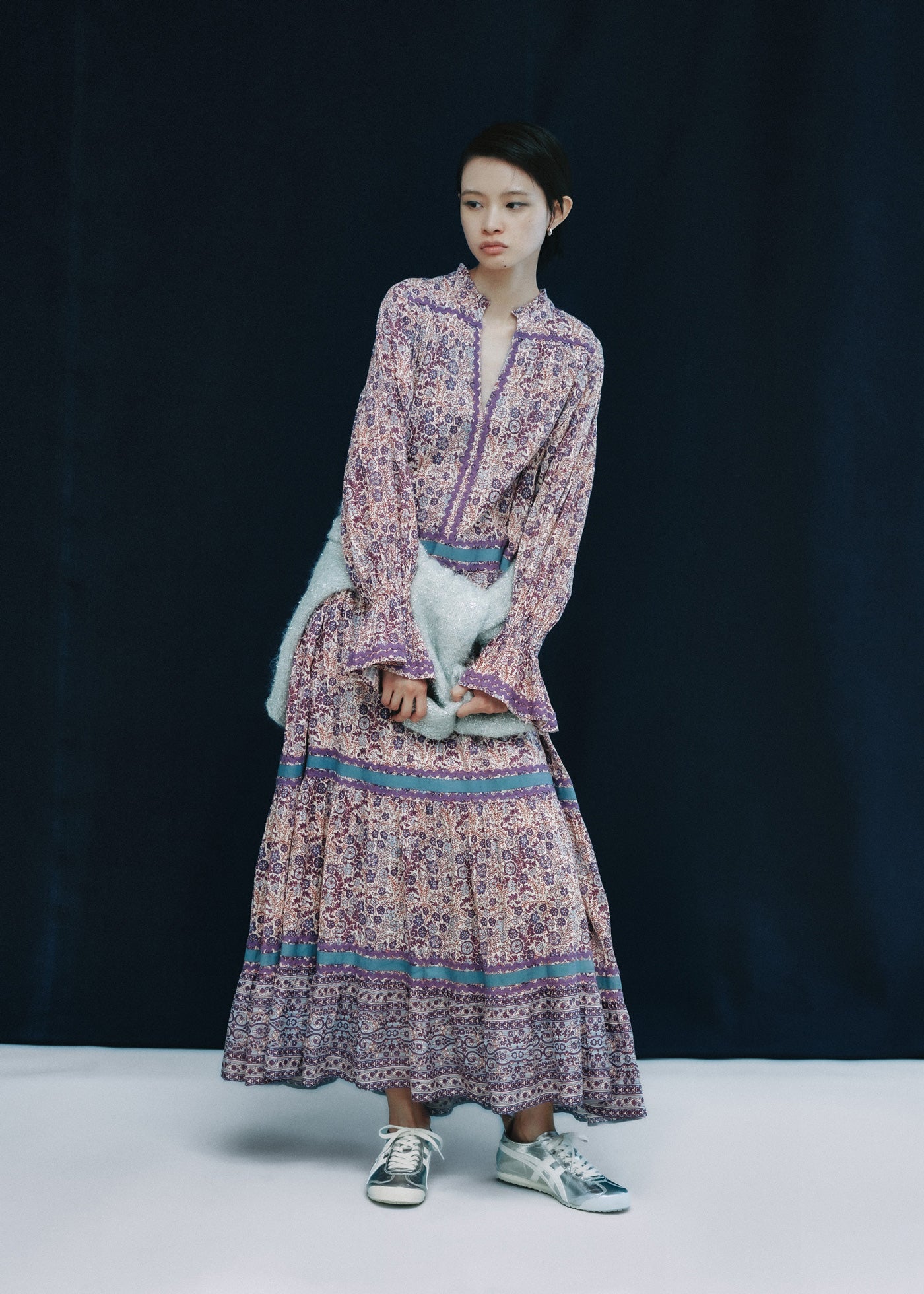 Cotton Jacquard Flower Print Frill Dress