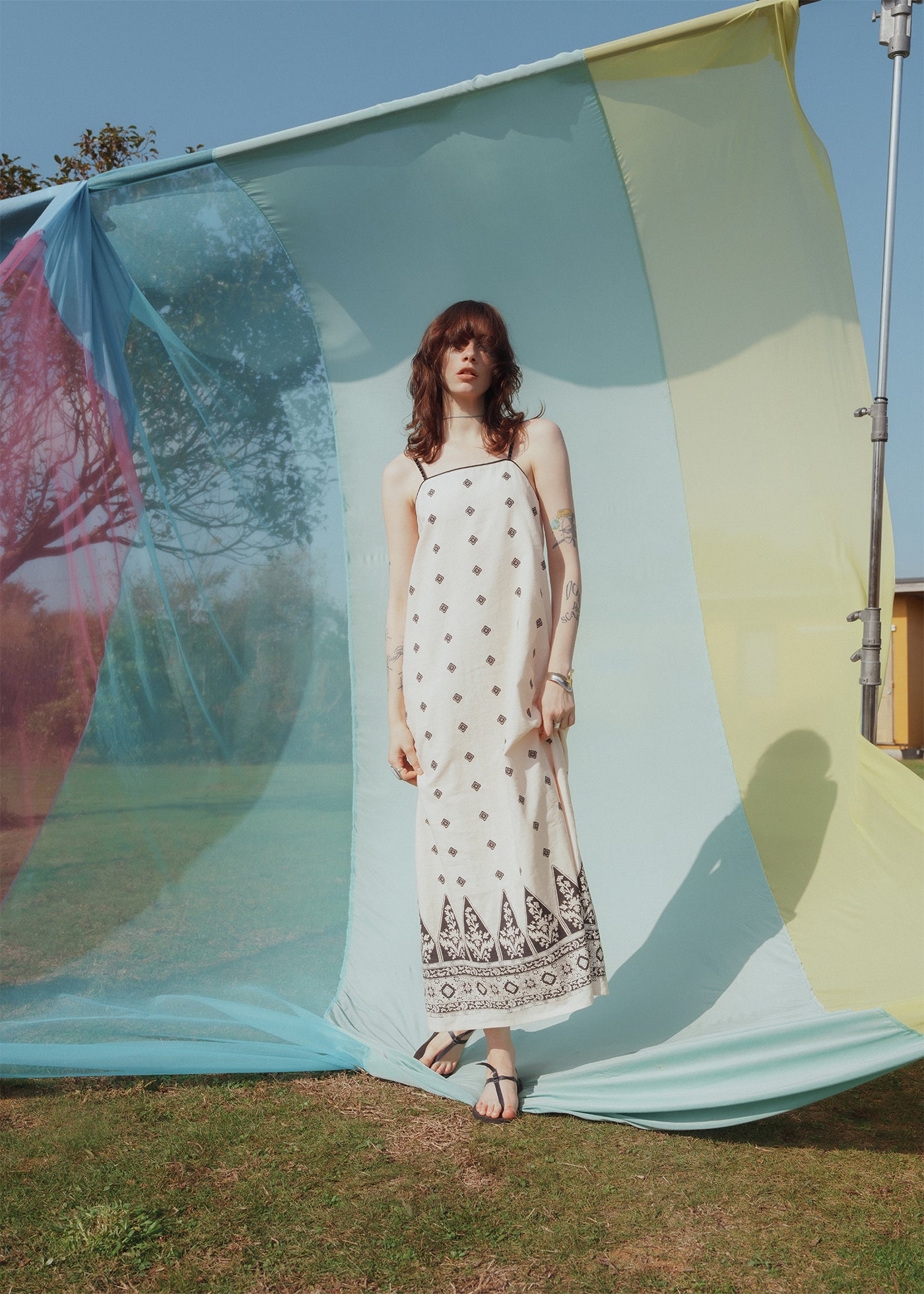 Cotton Linen Zigzag Flower Print Cami Dress | Pasand by ne Quittez