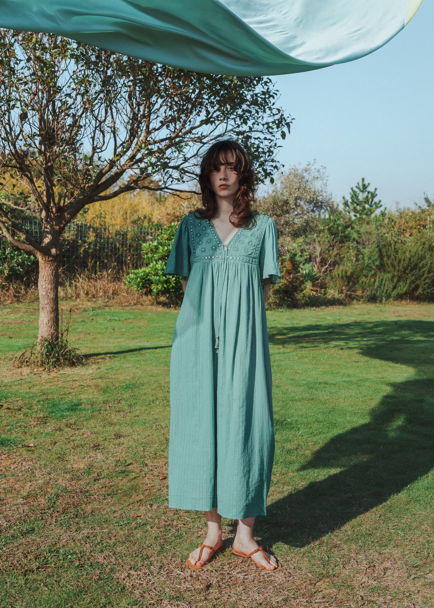 Cotton Jacquard Mirror Embroidery Dress