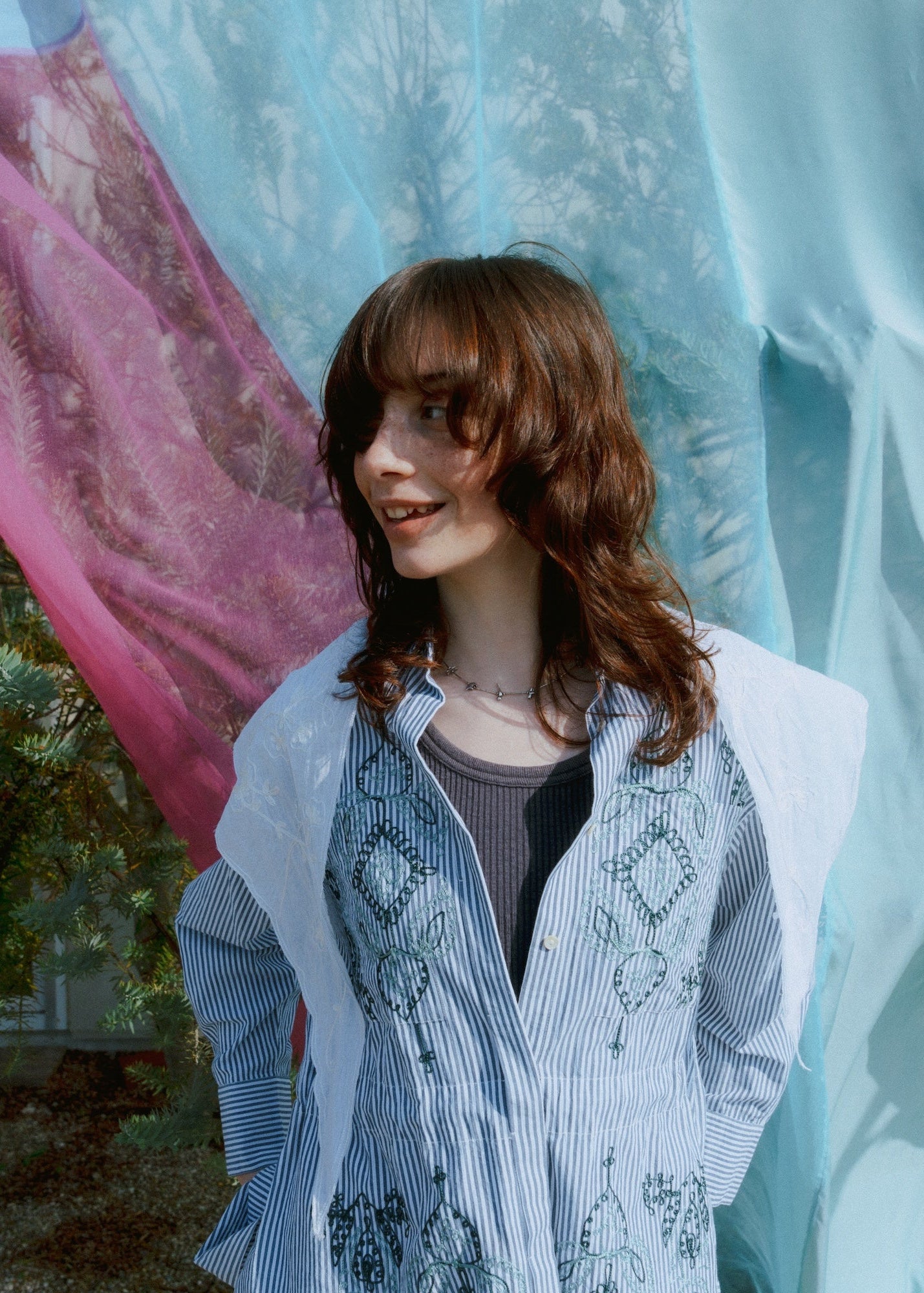 Cotton Aari Embroidery Stripe Shirt