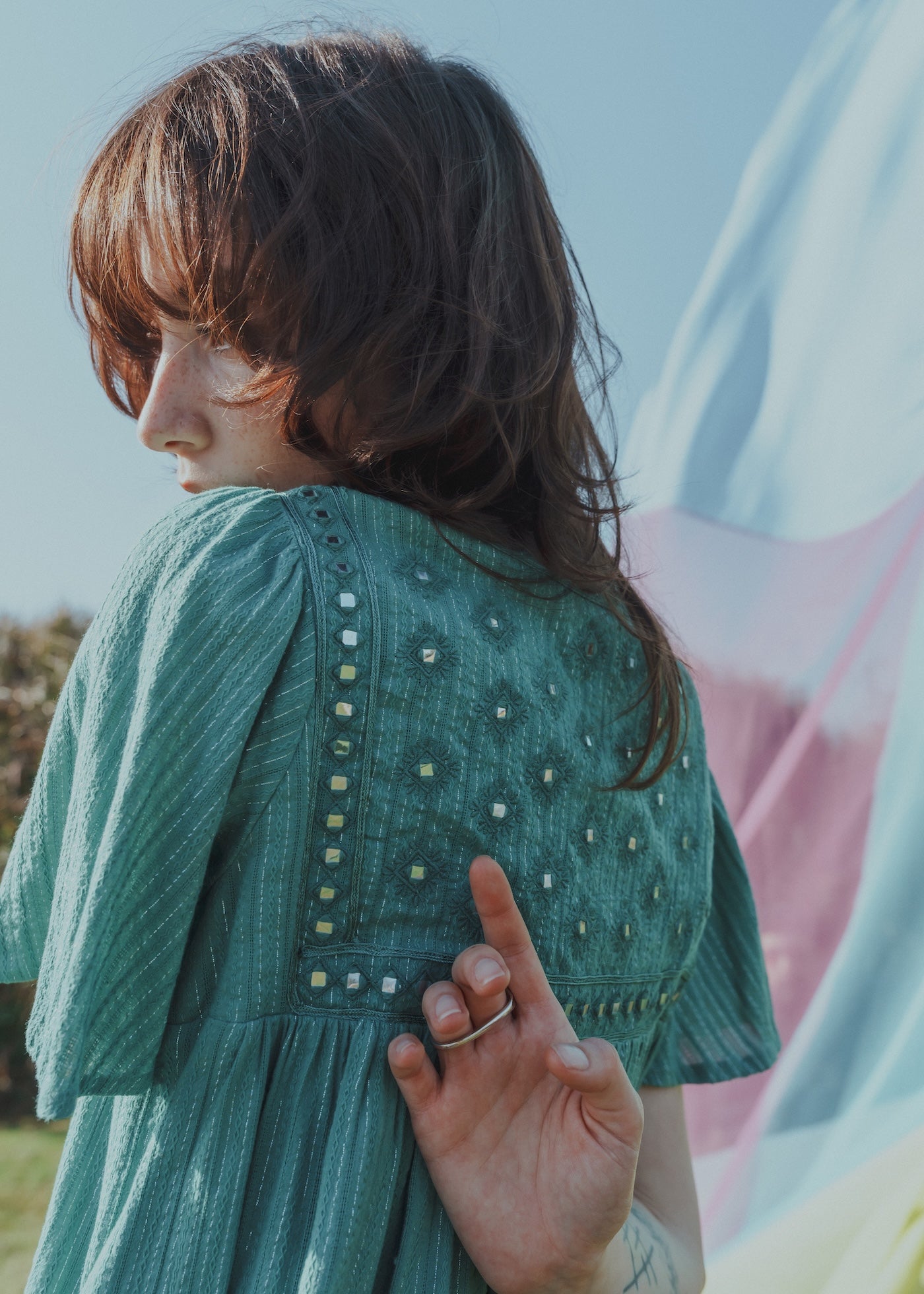 Cotton Jacquard Mirror Embroidery Dress | Pasand by ne Quittez pas