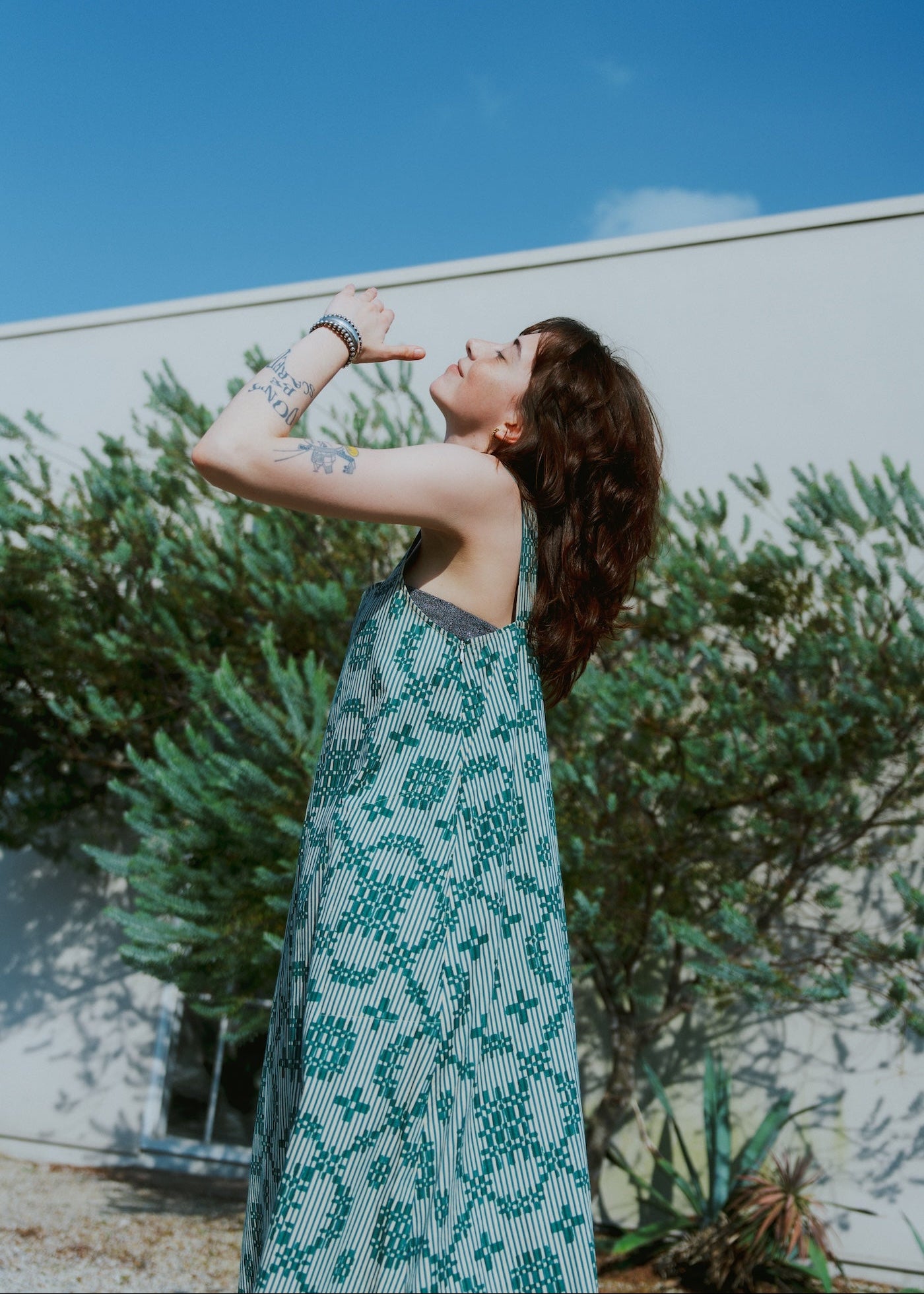 Cotton Flower Signal Print Sleeveless Dress