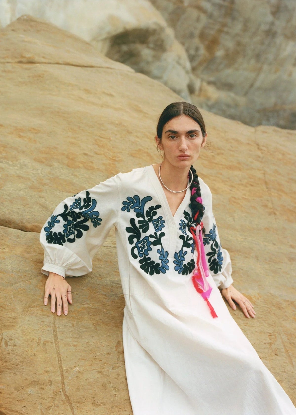 Cotton Linen Patchwork Embroidery Dress