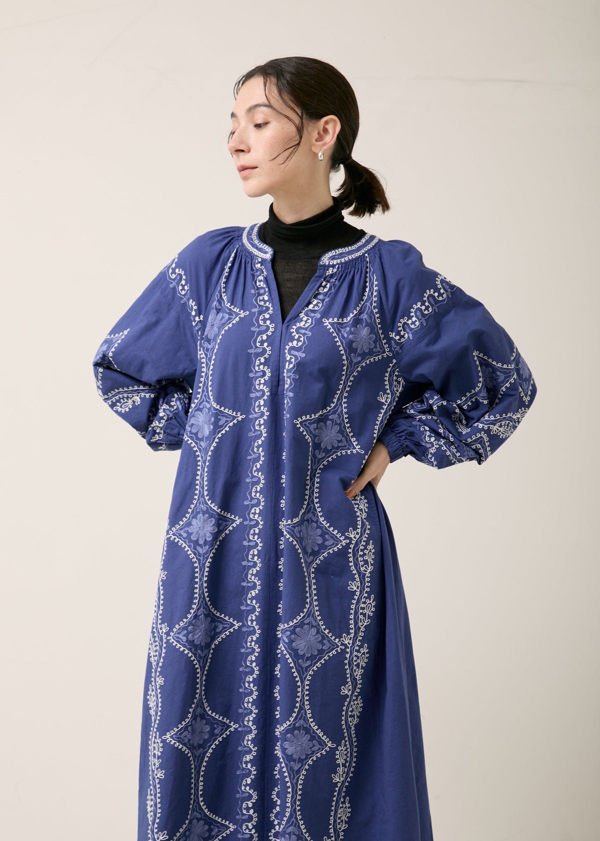 Cotton Linen Diamond Aari Embroidery Dress