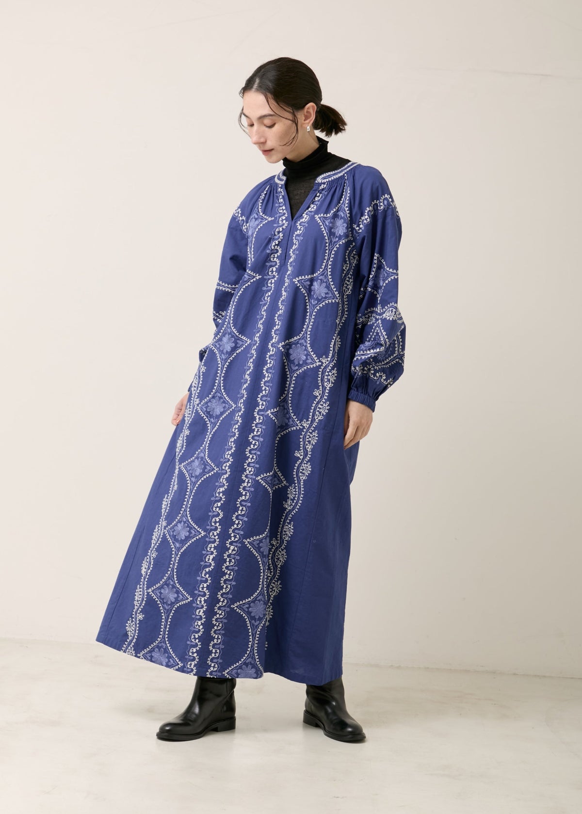 Cotton Linen Diamond Aari Embroidery Dress