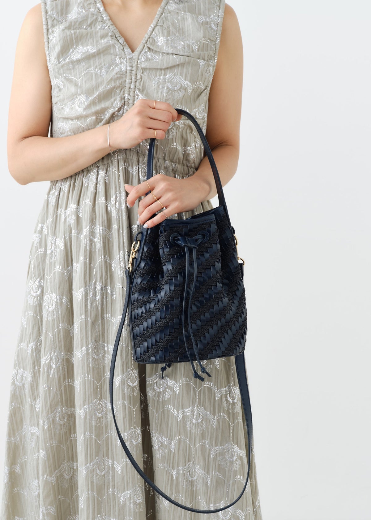 Leather Raffia Bucket Bag