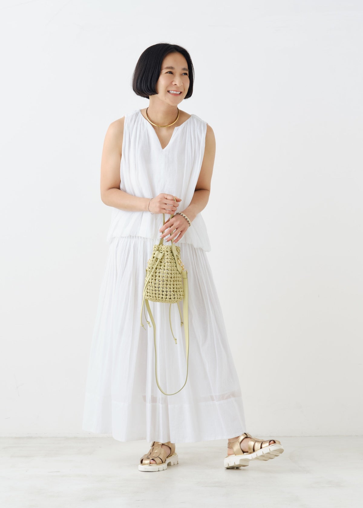 Leather Raffia Bucket Bag