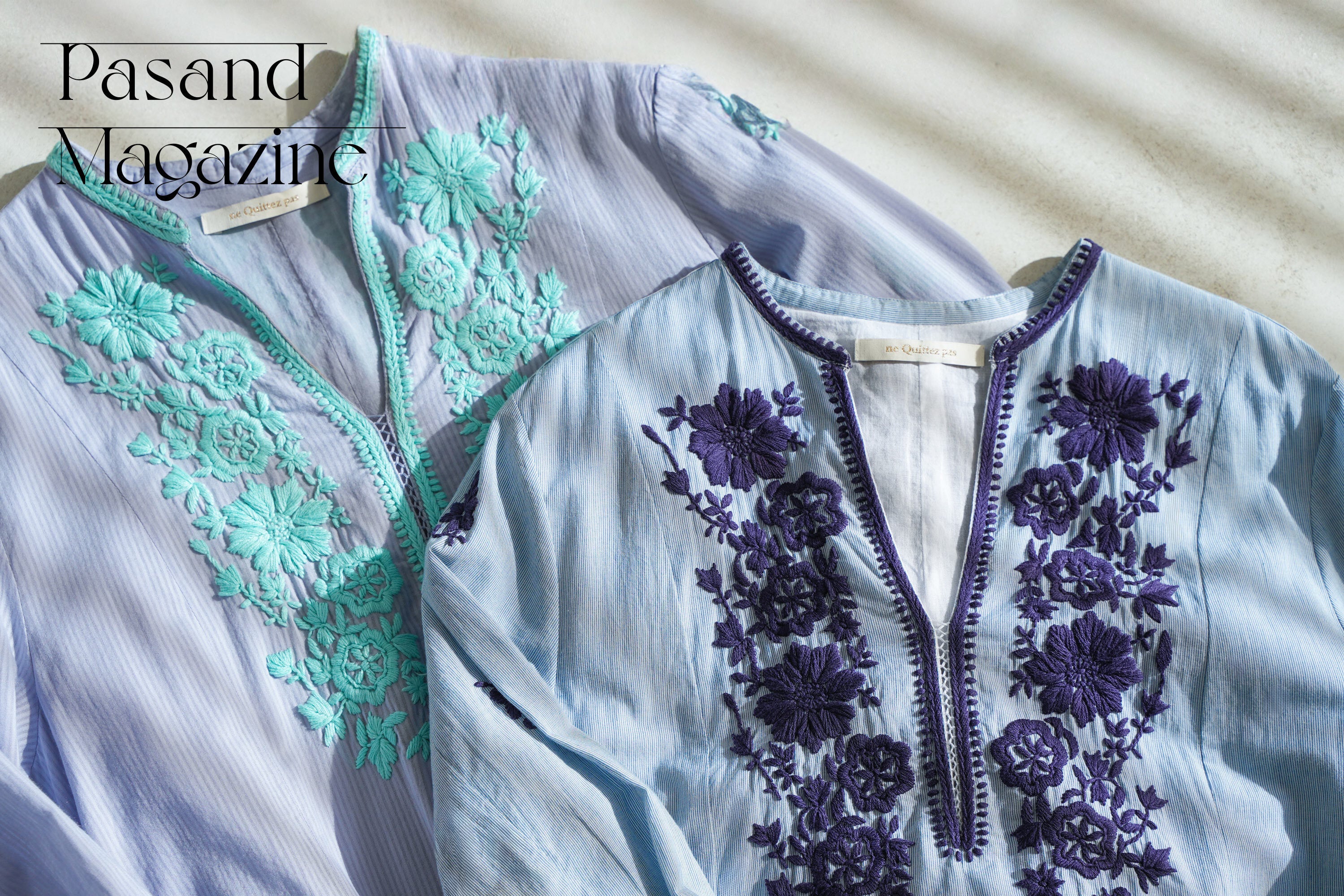 Poplin Stripe Chikan Embroidery Cami Dress | Pasand by ne Quittez