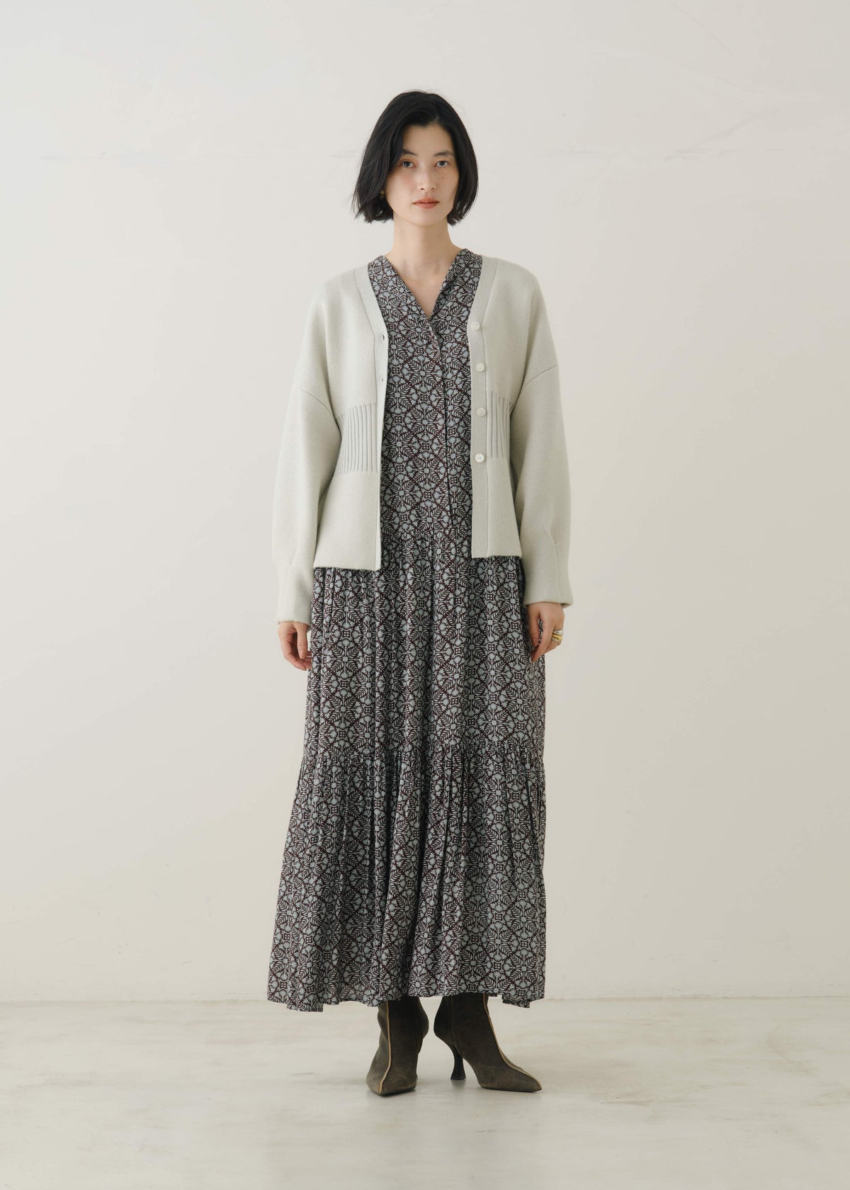 Shantoon Botanical Tile Print Tiered Dress