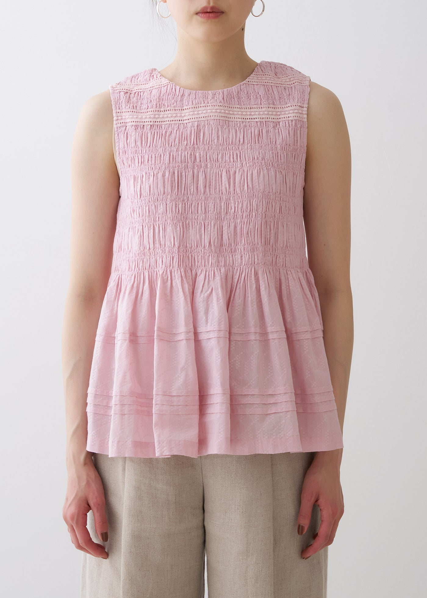 Cotton Dobby Sleeveless Shirring Top | Pasand by ne Quittez pas 