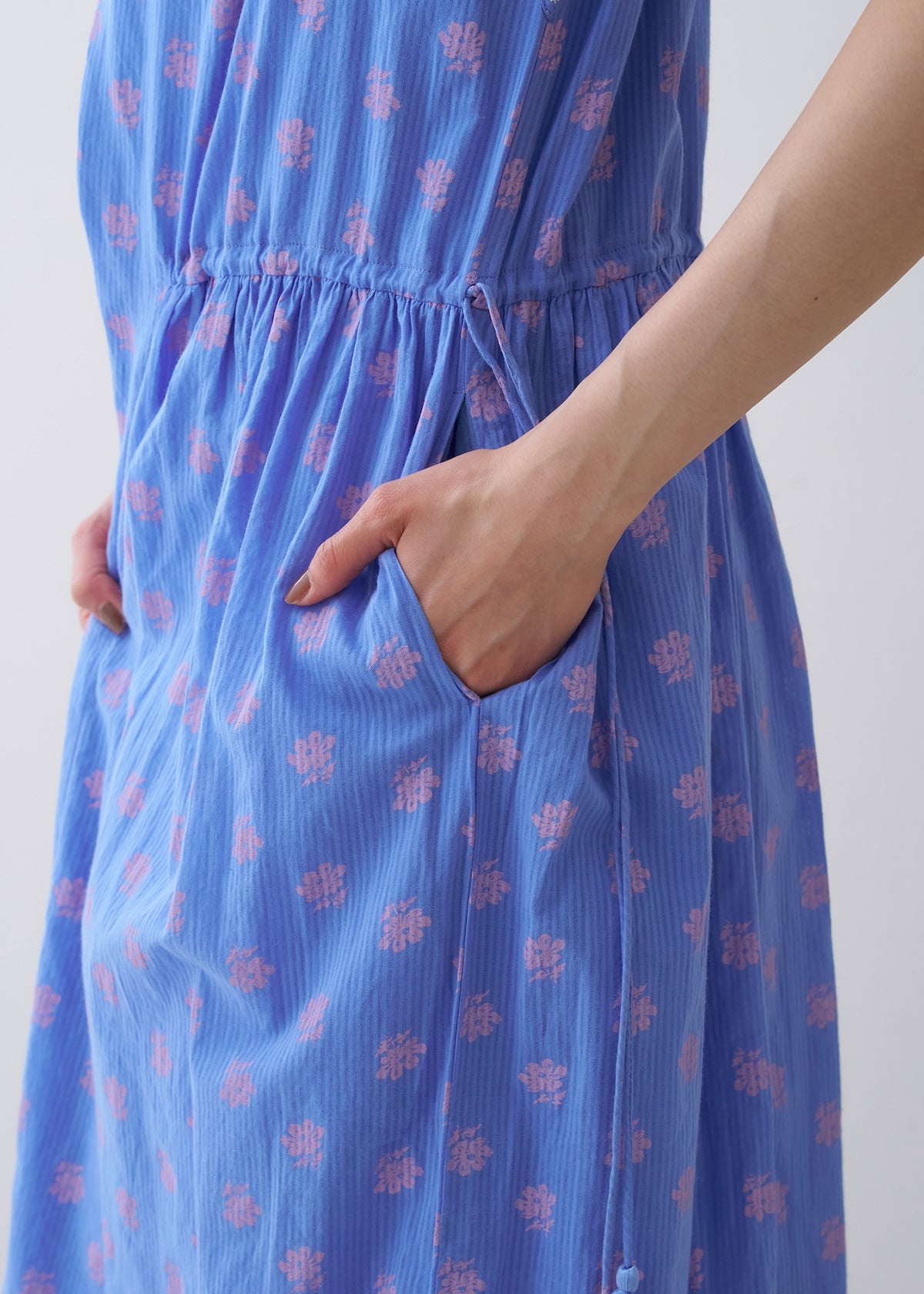 Dobby Stripe Flower Print Sleeveless Dress | Pasand by ne Quittez 