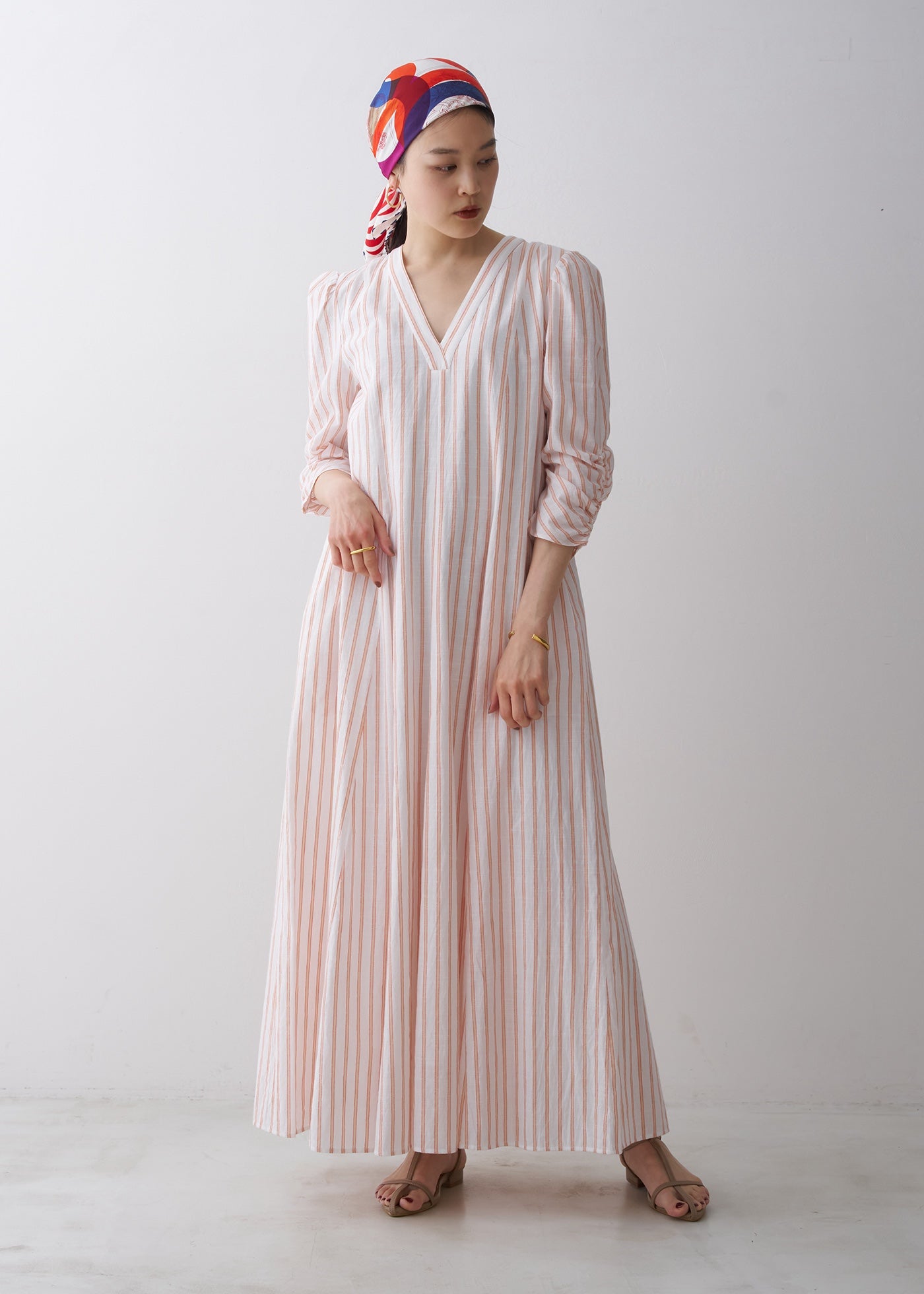 ヌキテパCottonVoileStripe Waist Gather Dress ヌキテパCottonVoileStripe Waist Gather Dress