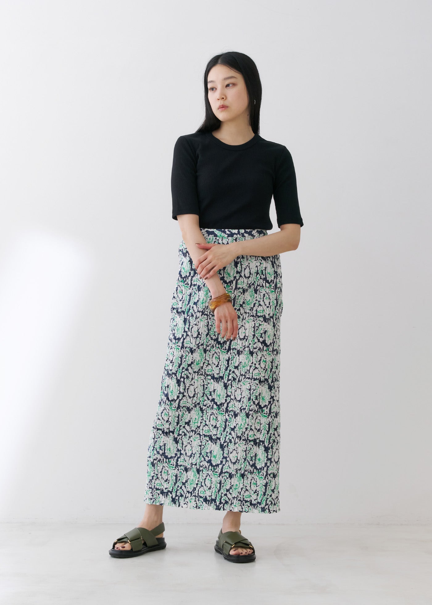 Poplin Botanical Print Shirring Skirt | Pasand by ne Quittez pas |  パサンドバイヌキテパ