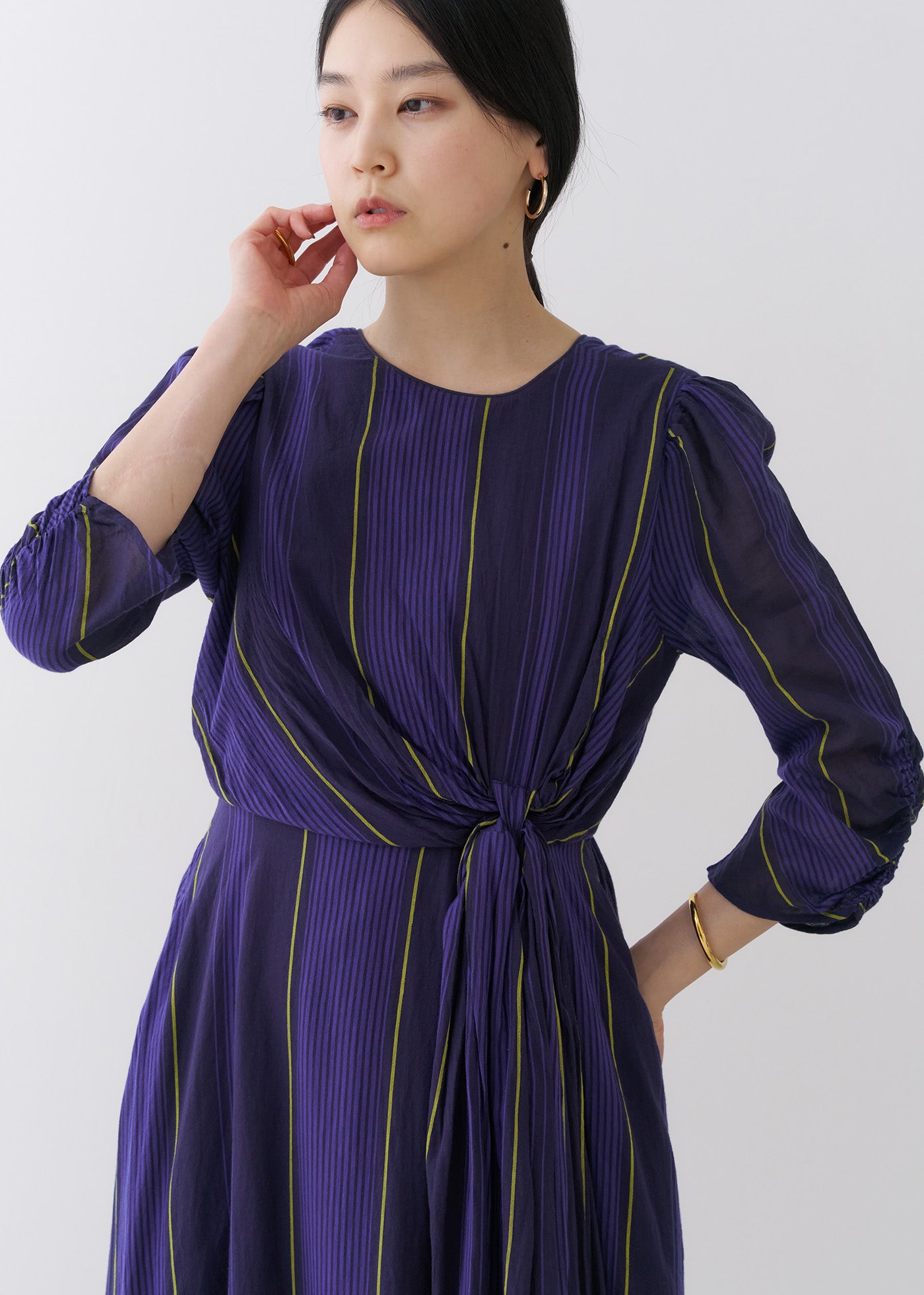 Cotton Voile Stripe Twisted Waist Dress | Pasand by ne Quittez pas 