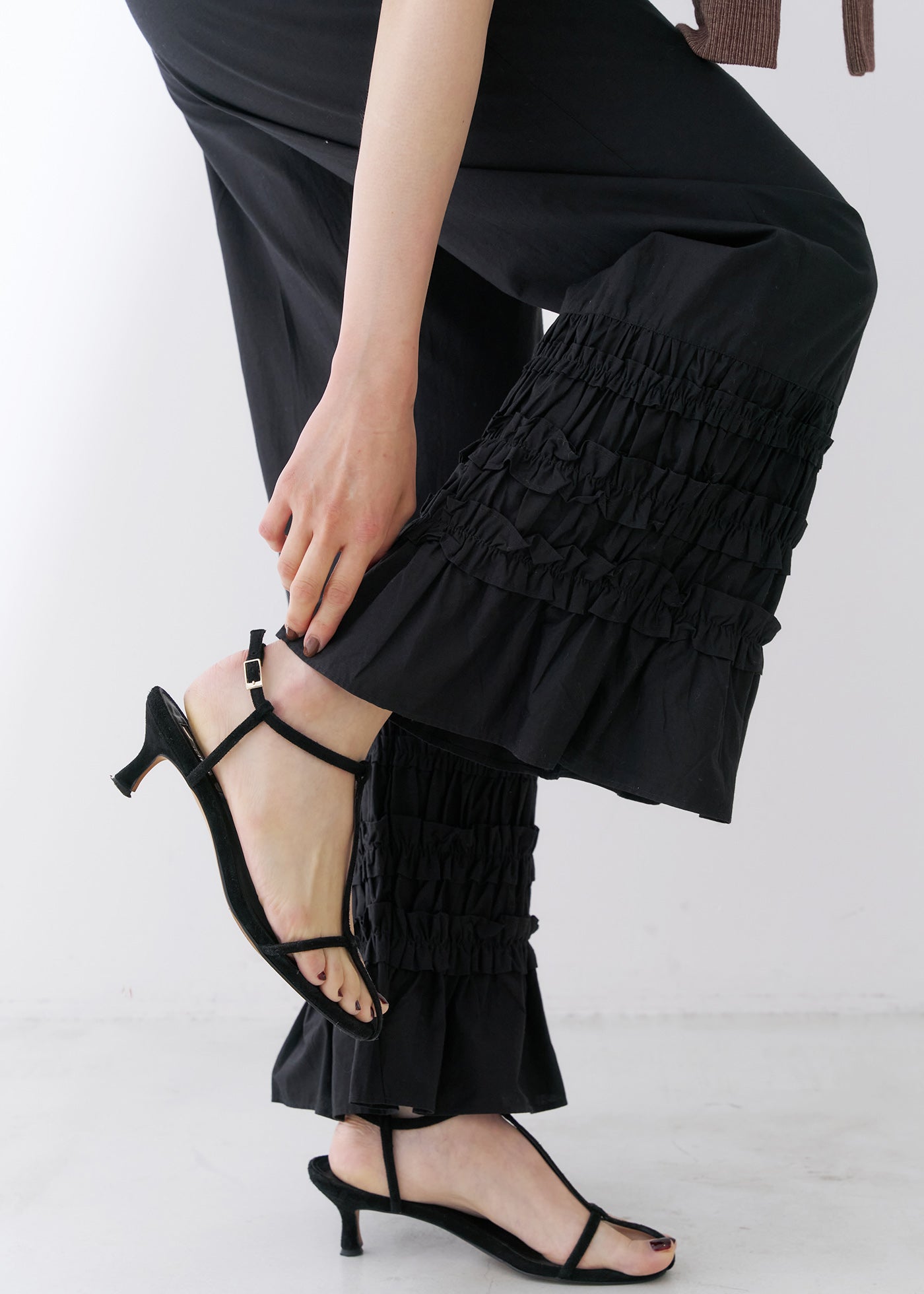 Cotton Poplin FRILL PANTS Black / S