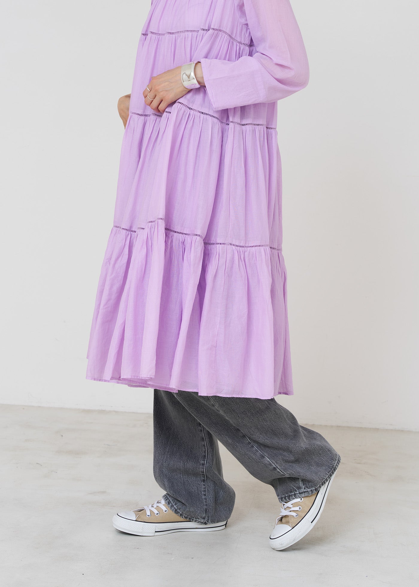 Cotton Voile Tiered Middle Length Dress Lt.Purple | Pasand by ne Quittez  pas | パサンドバイヌキテパ