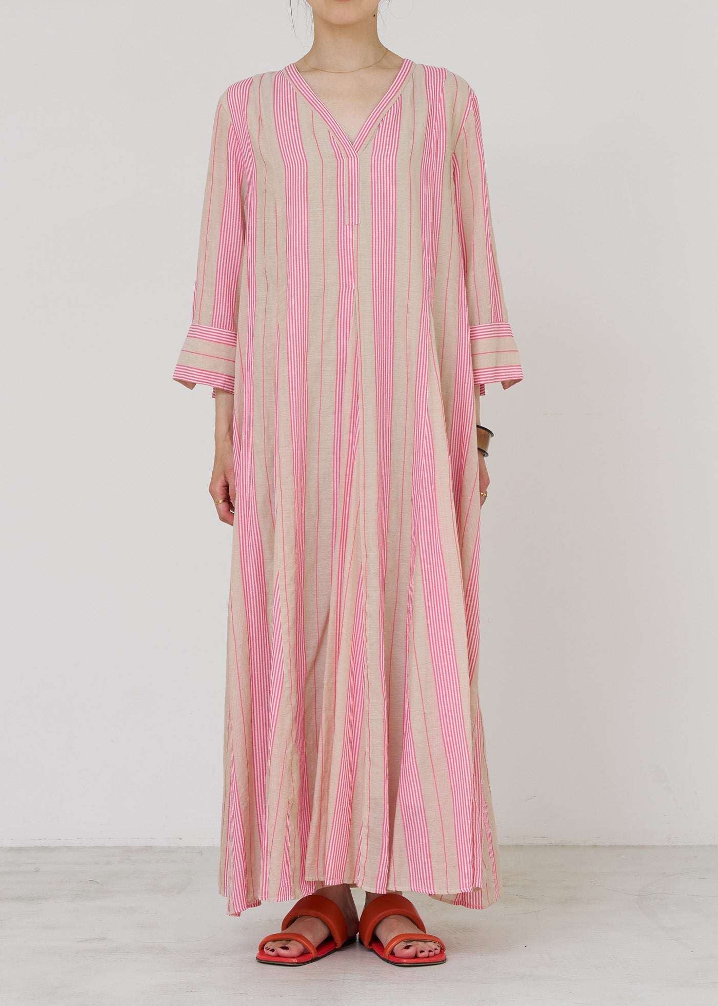 Cotton Voile Stripe Panel Dress