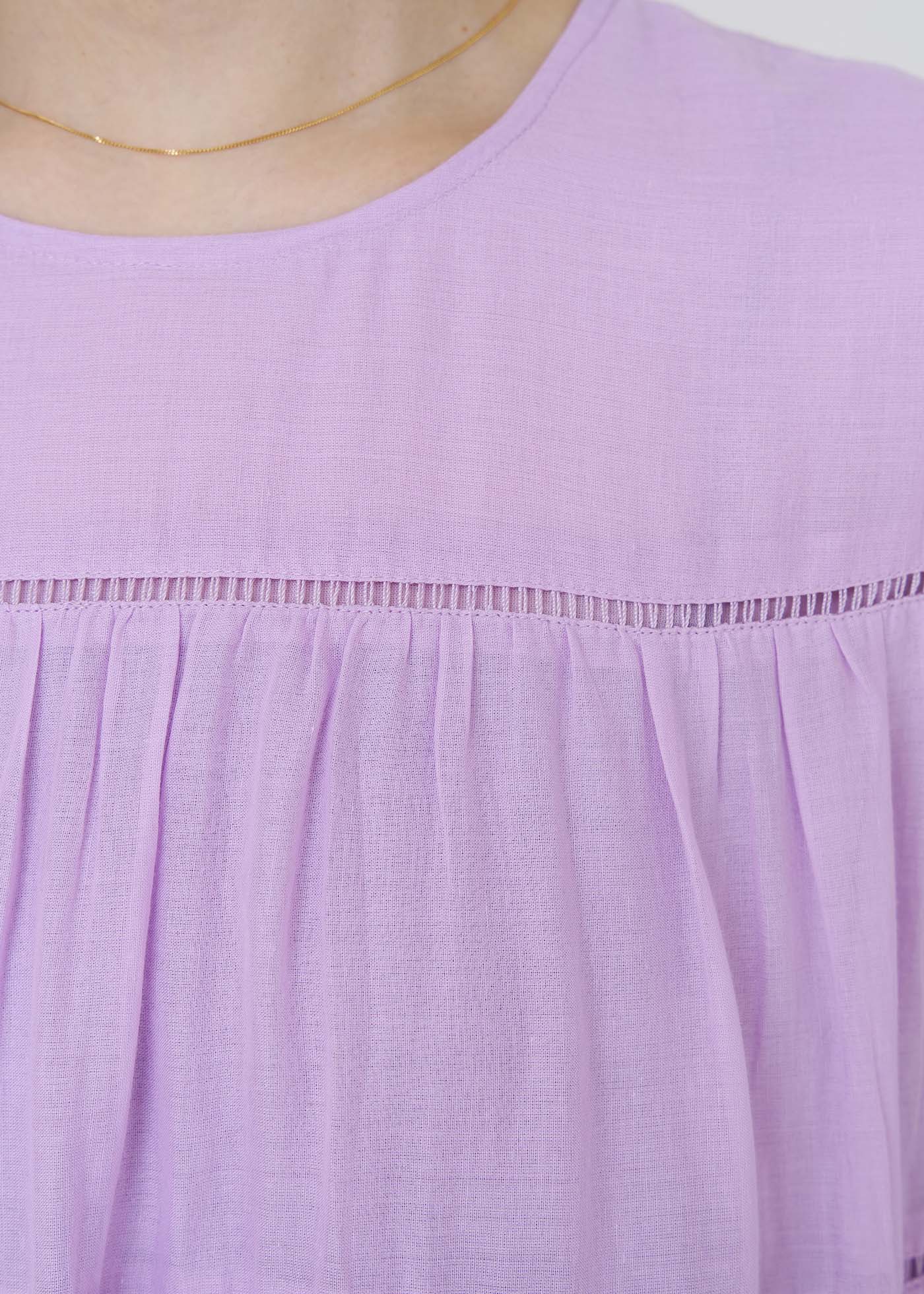 Cotton Voile Tiered Middle Length Dress Lt.Purple