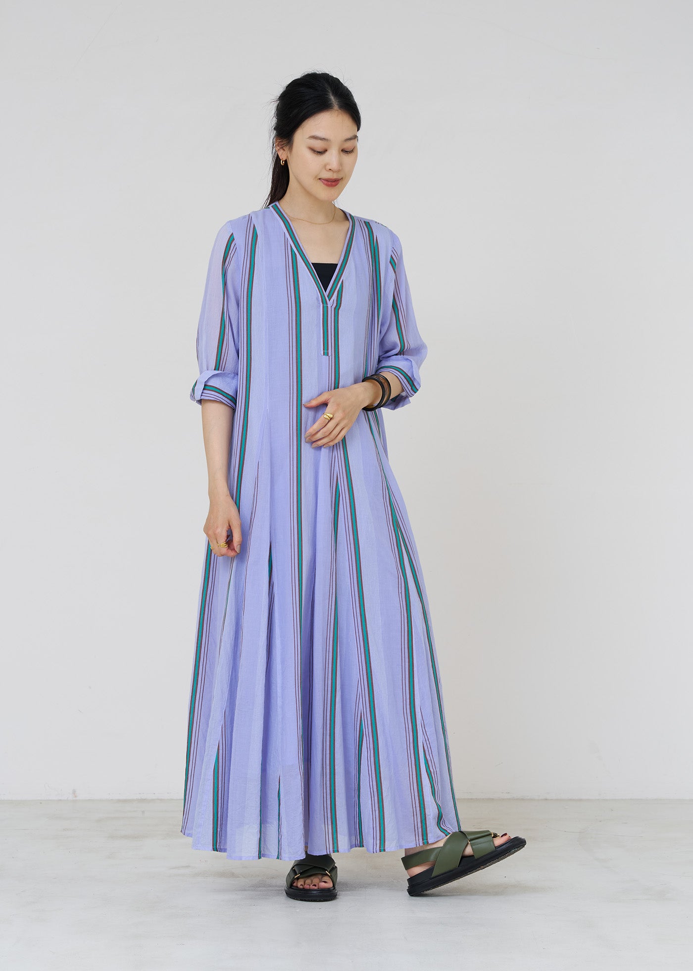 Cotton Voile Stripe Panel Dress | Pasand by ne Quittez pas | パサンドバイヌキテパ