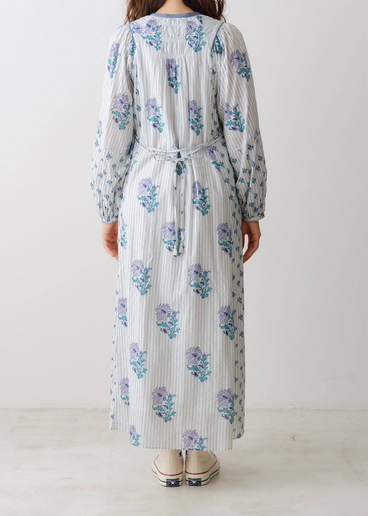 Cotton Jacquard Lily Print Shirring Dress