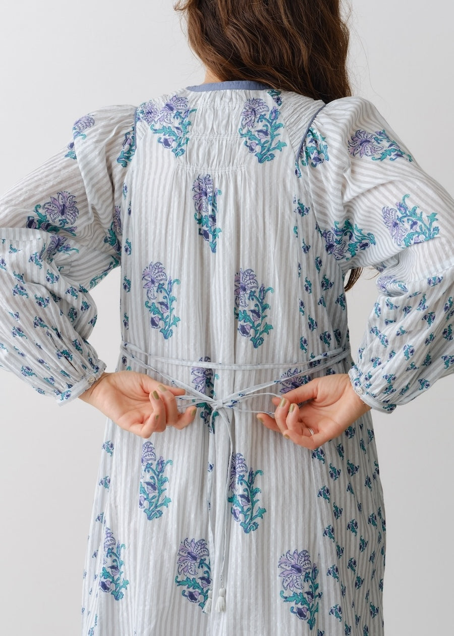 Cotton Jacquard Lily Print Shirring Dress