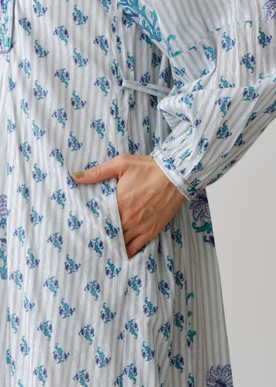 Cotton Jacquard Lily Print Shirring Dress