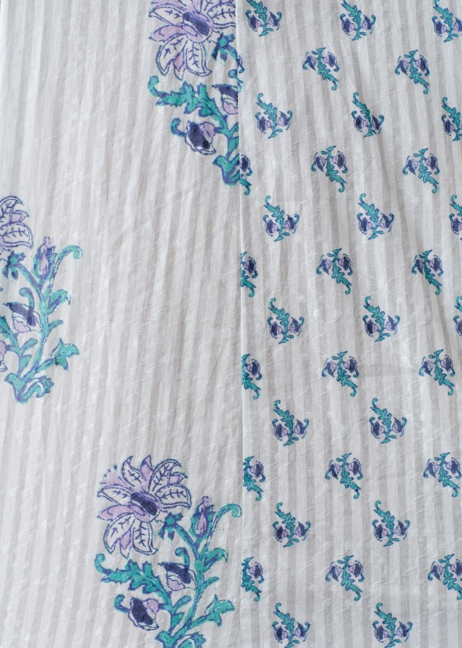 Cotton Jacquard Lily Print Shirring Dress