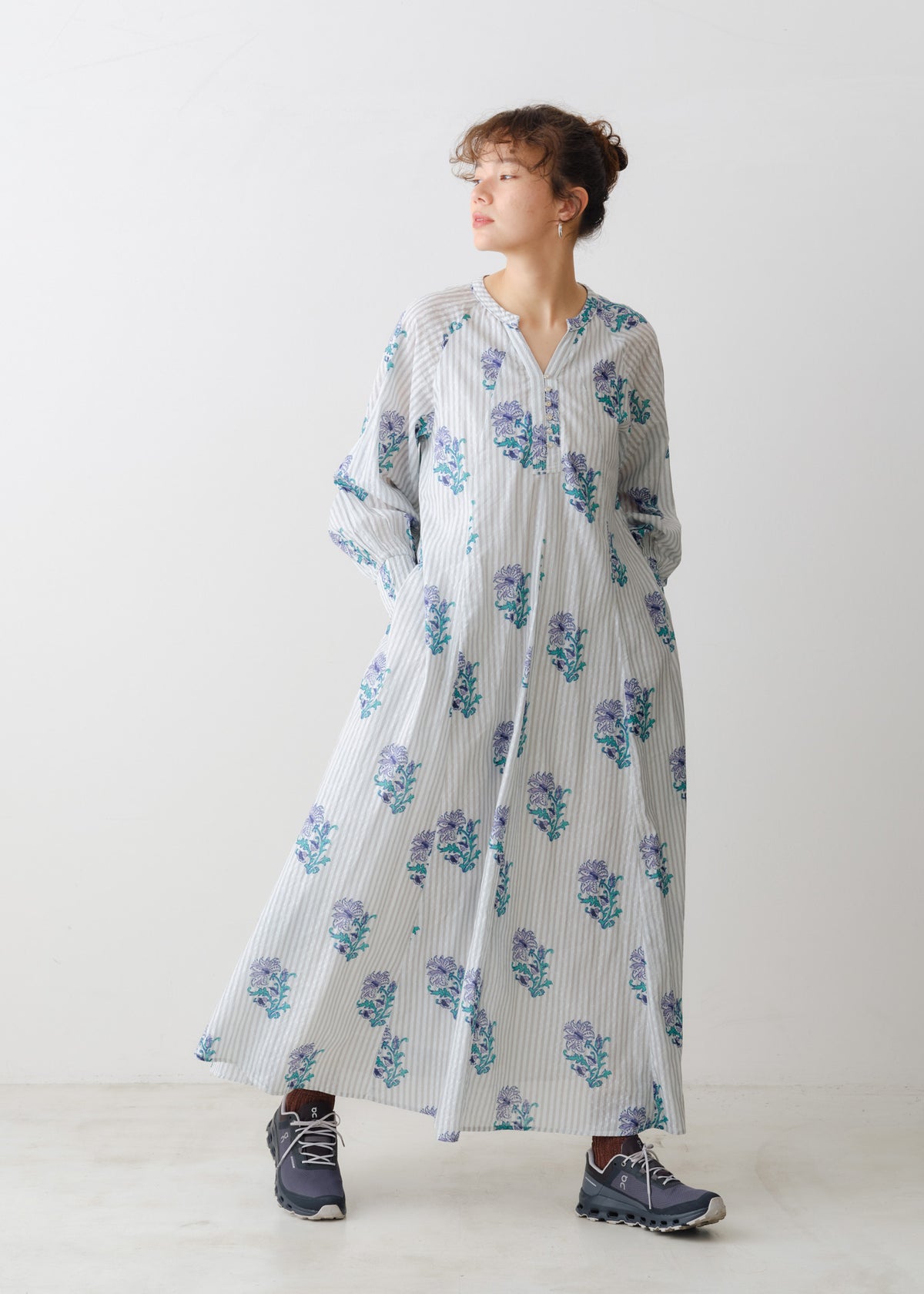 Cotton Jacquard Lily Print Flare Dress