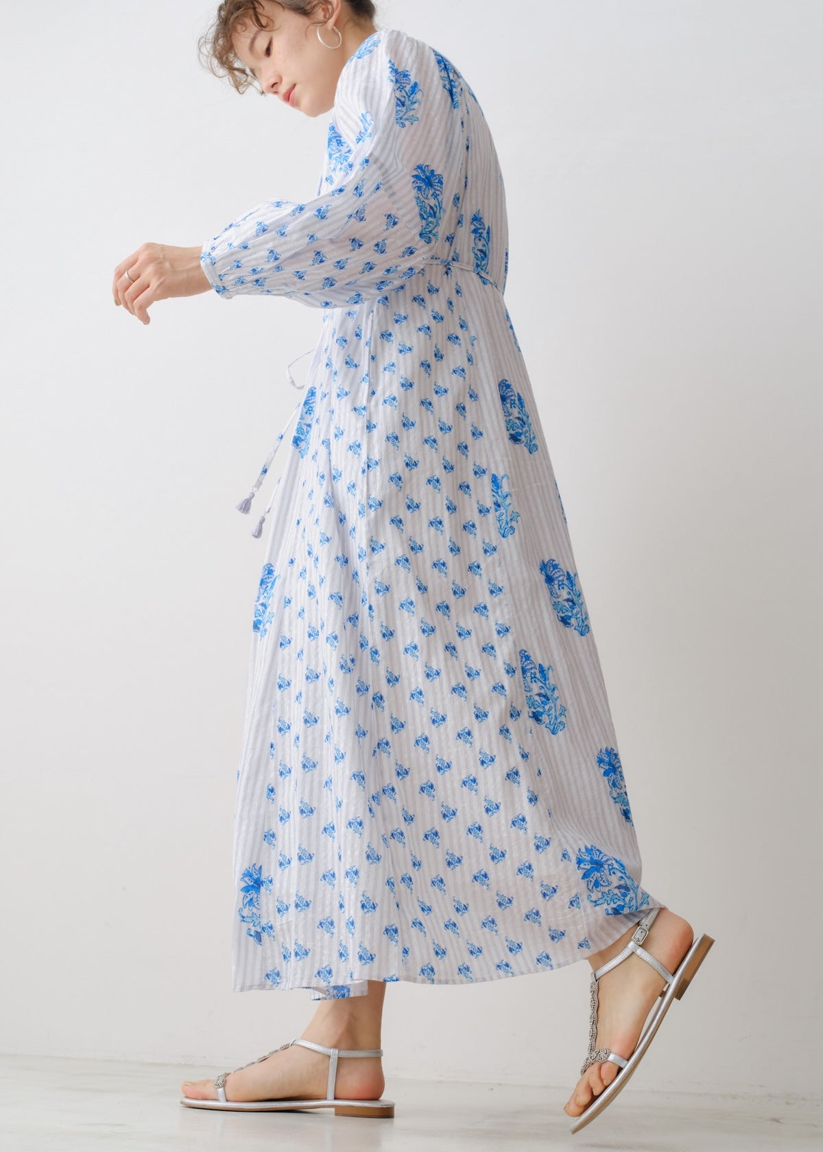 Cotton Jacquard Lily Print Shirring Dress