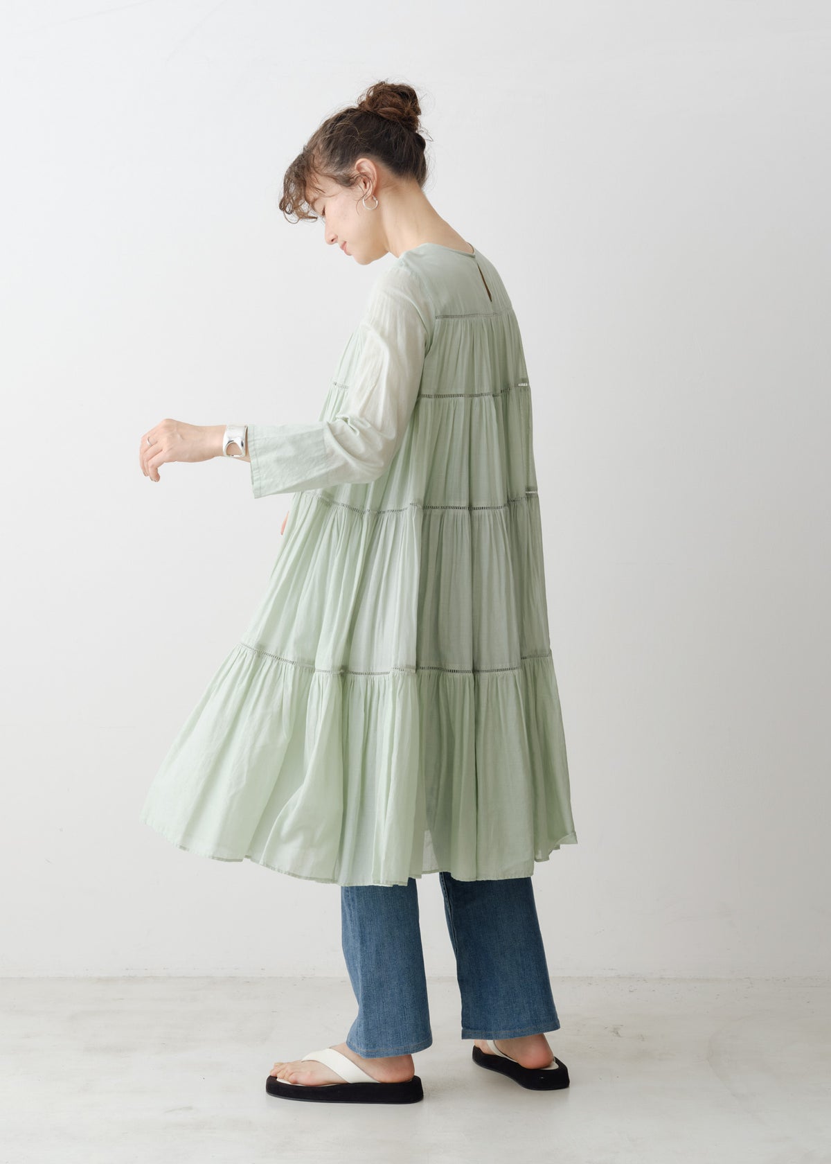Cotton Voile Tiered Middle Length Dress