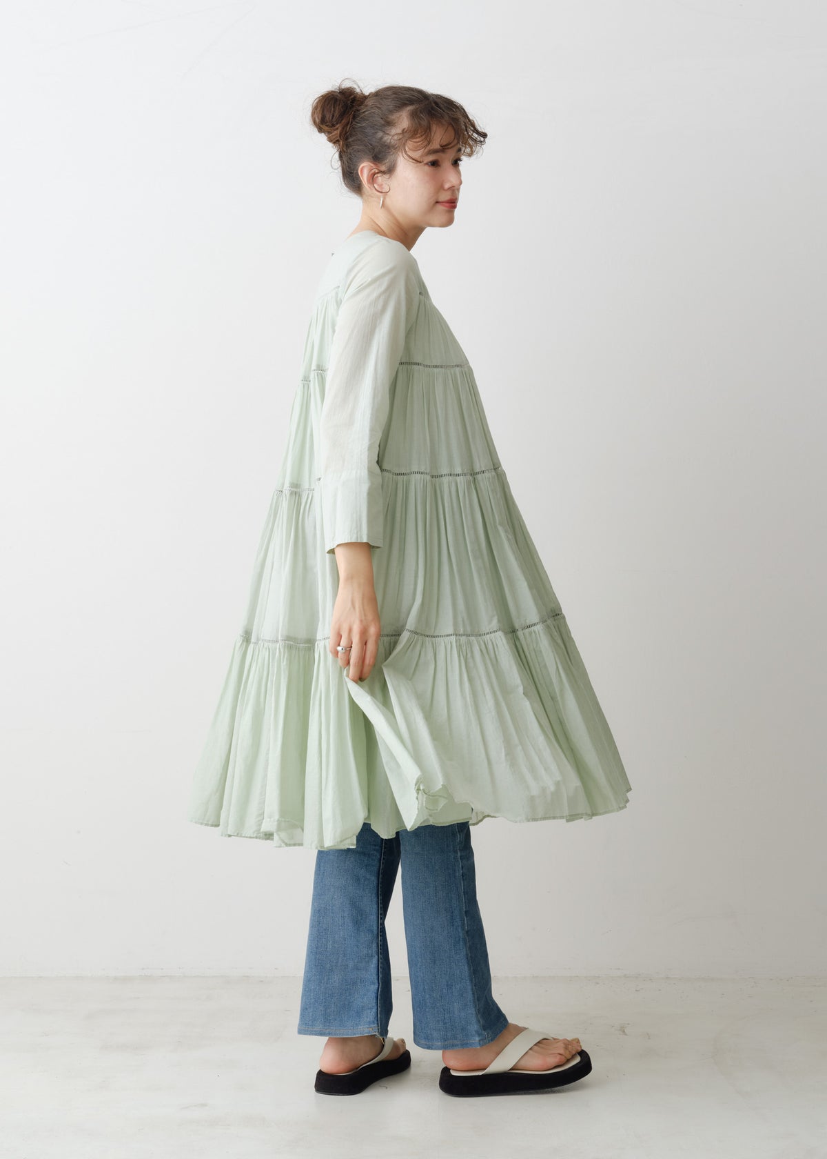 Cotton Voile Tiered Middle Length Dress