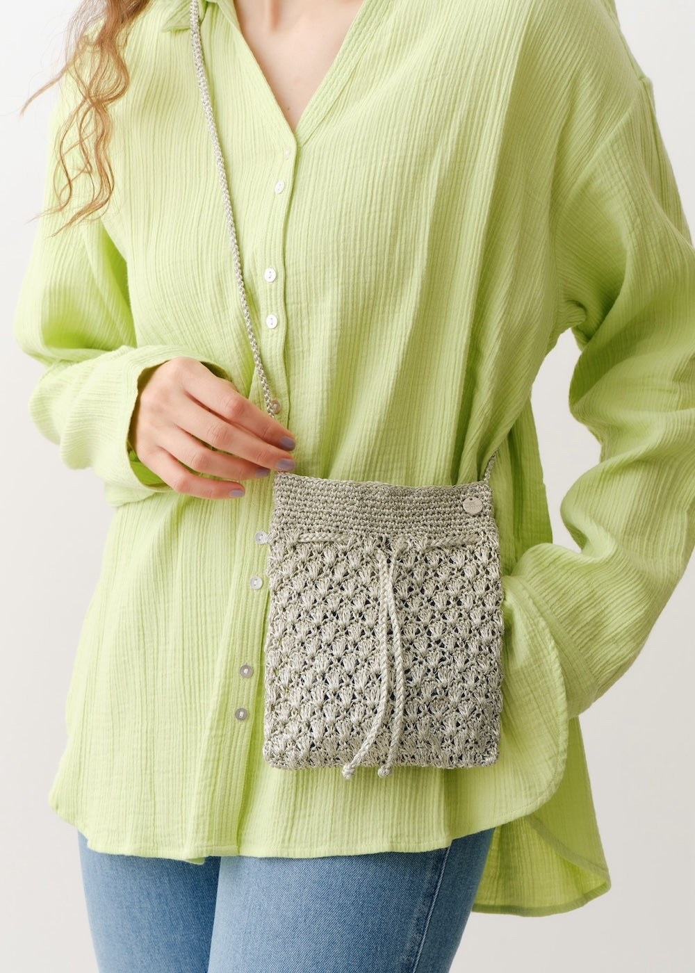 Metallic Macrame Sacoche Bag