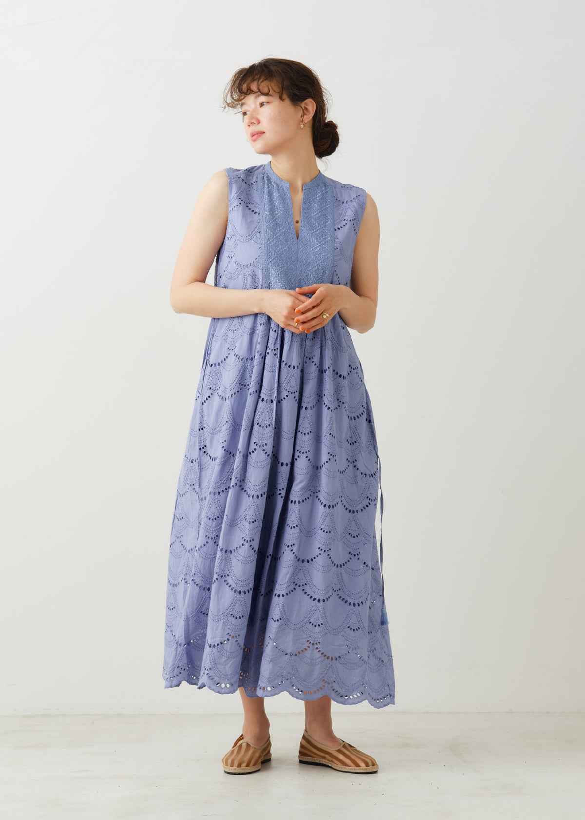 Cotton Voile Dot Hemla No Sleeve Dress
