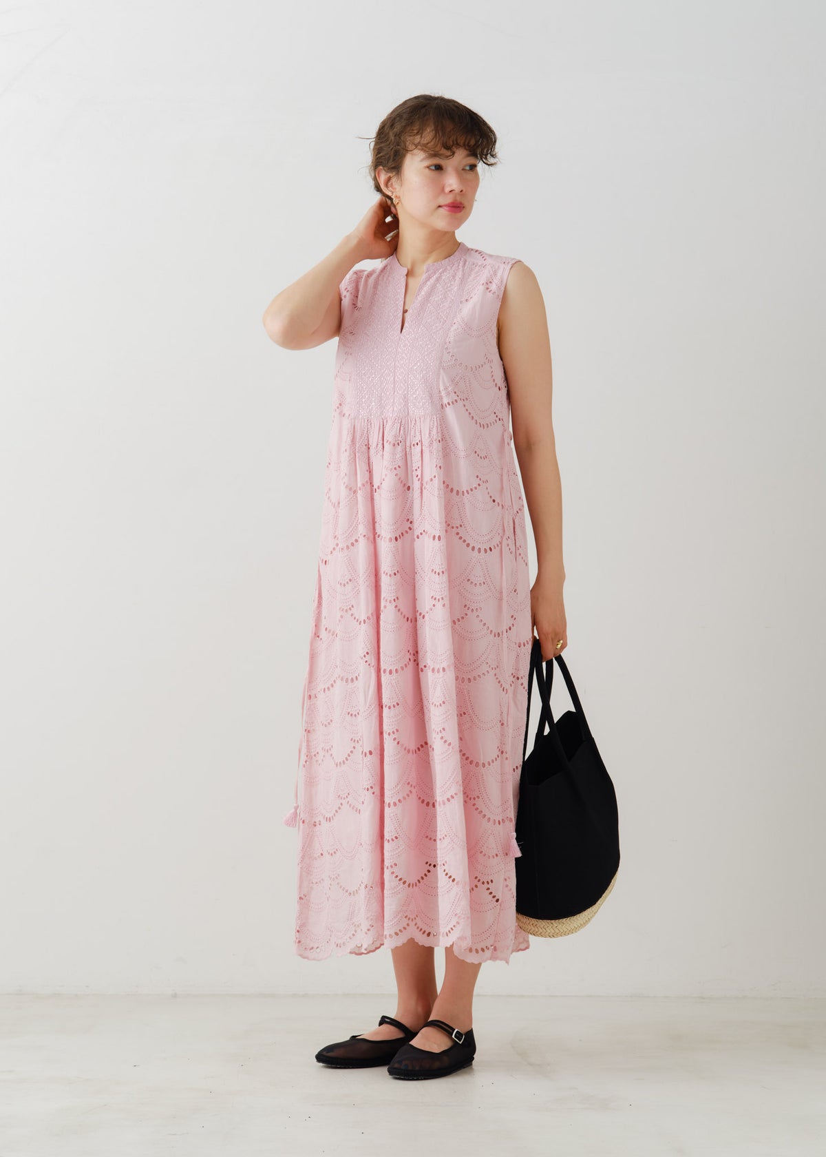 Cotton Voile Dot Hemla No Sleeve Dress