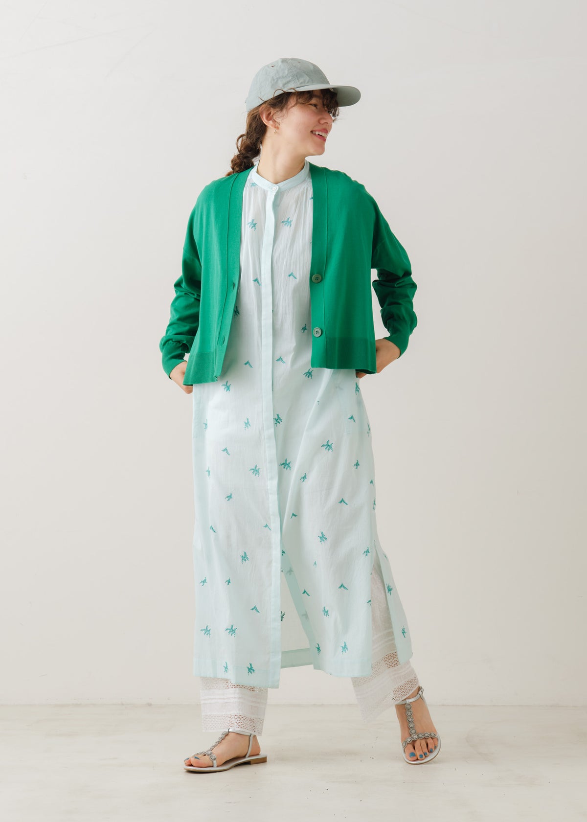 Cotton Voile Dot Leaf Embroidery Shirts Dress
