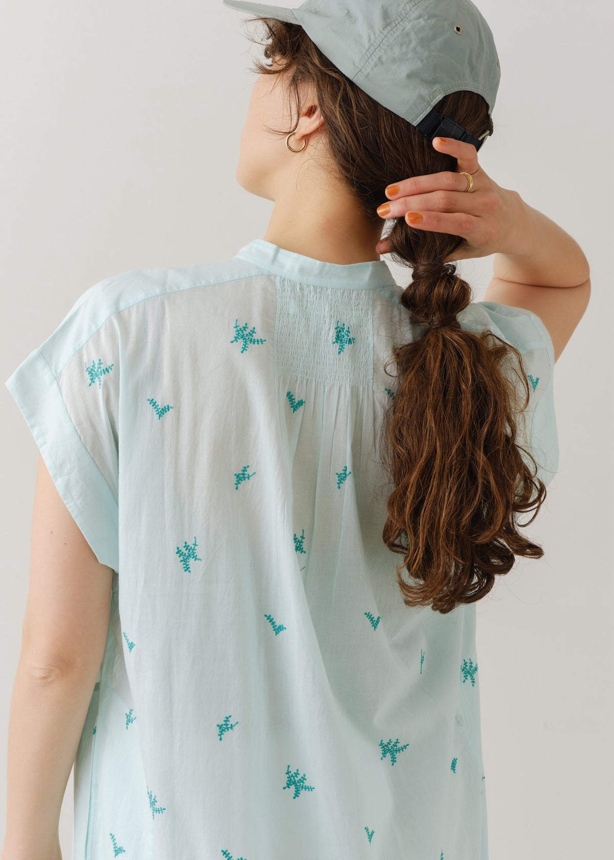 Cotton Voile Dot Leaf Embroidery Shirts Dress