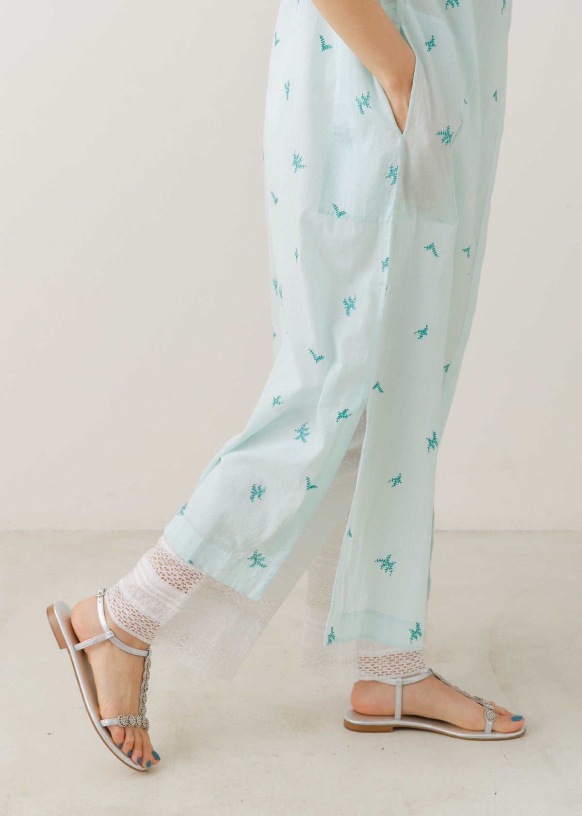Cotton Voile Dot Leaf Embroidery Shirts Dress