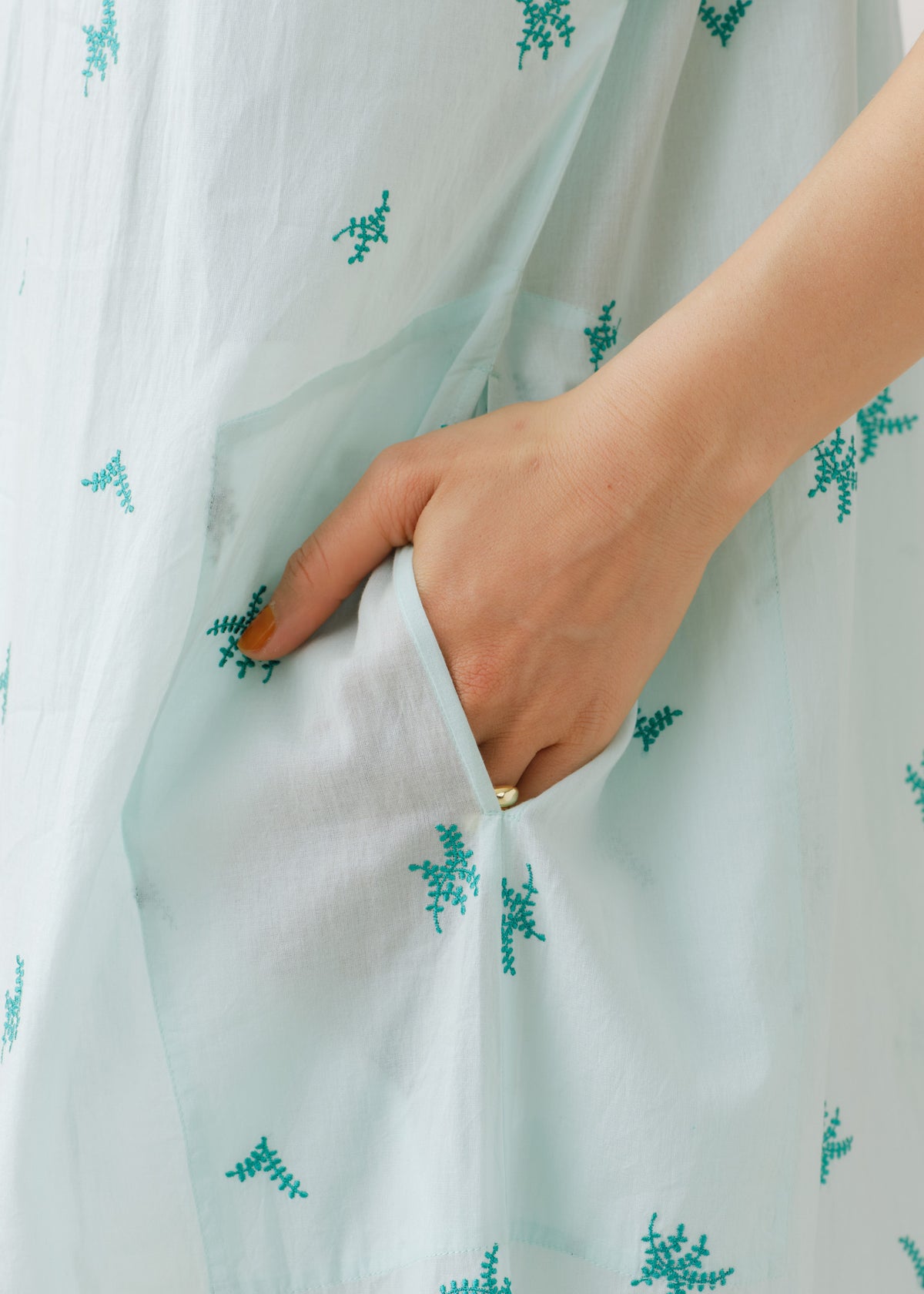 Cotton Voile Dot Leaf Embroidery Shirts Dress
