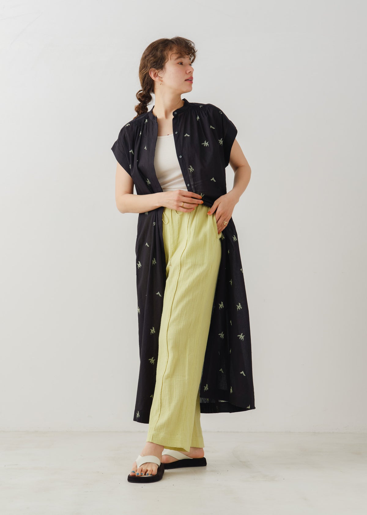 Cotton Voile Dot Leaf Embroidery Shirts Dress