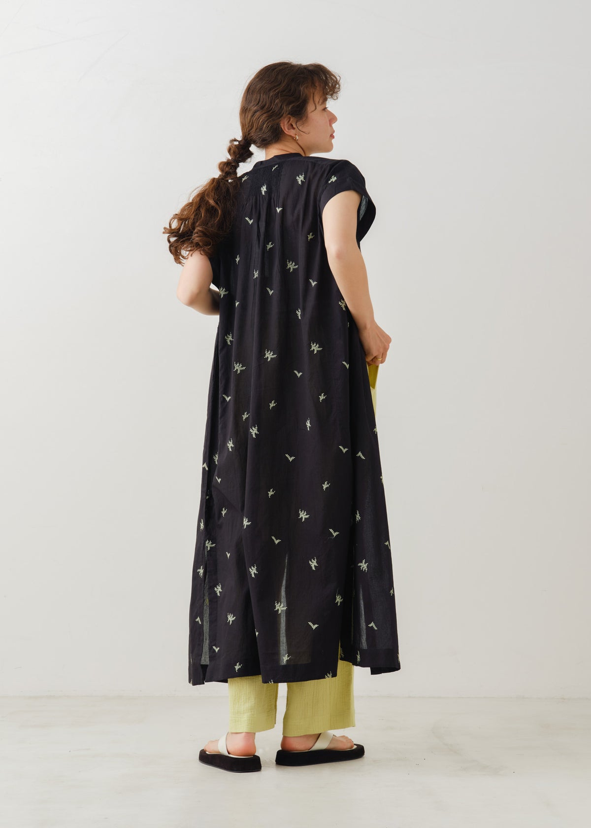 Cotton Voile Dot Leaf Embroidery Shirts Dress