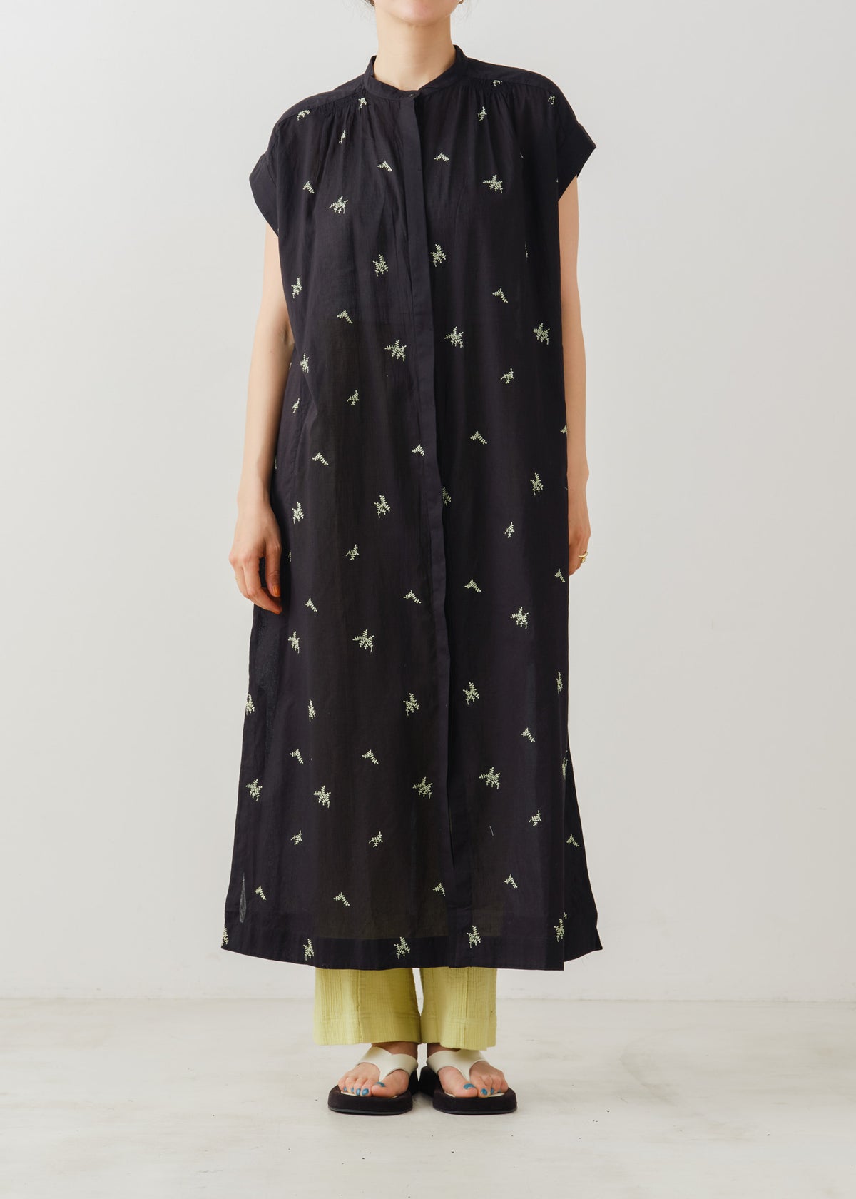 Cotton Voile Dot Leaf Embroidery Shirts Dress